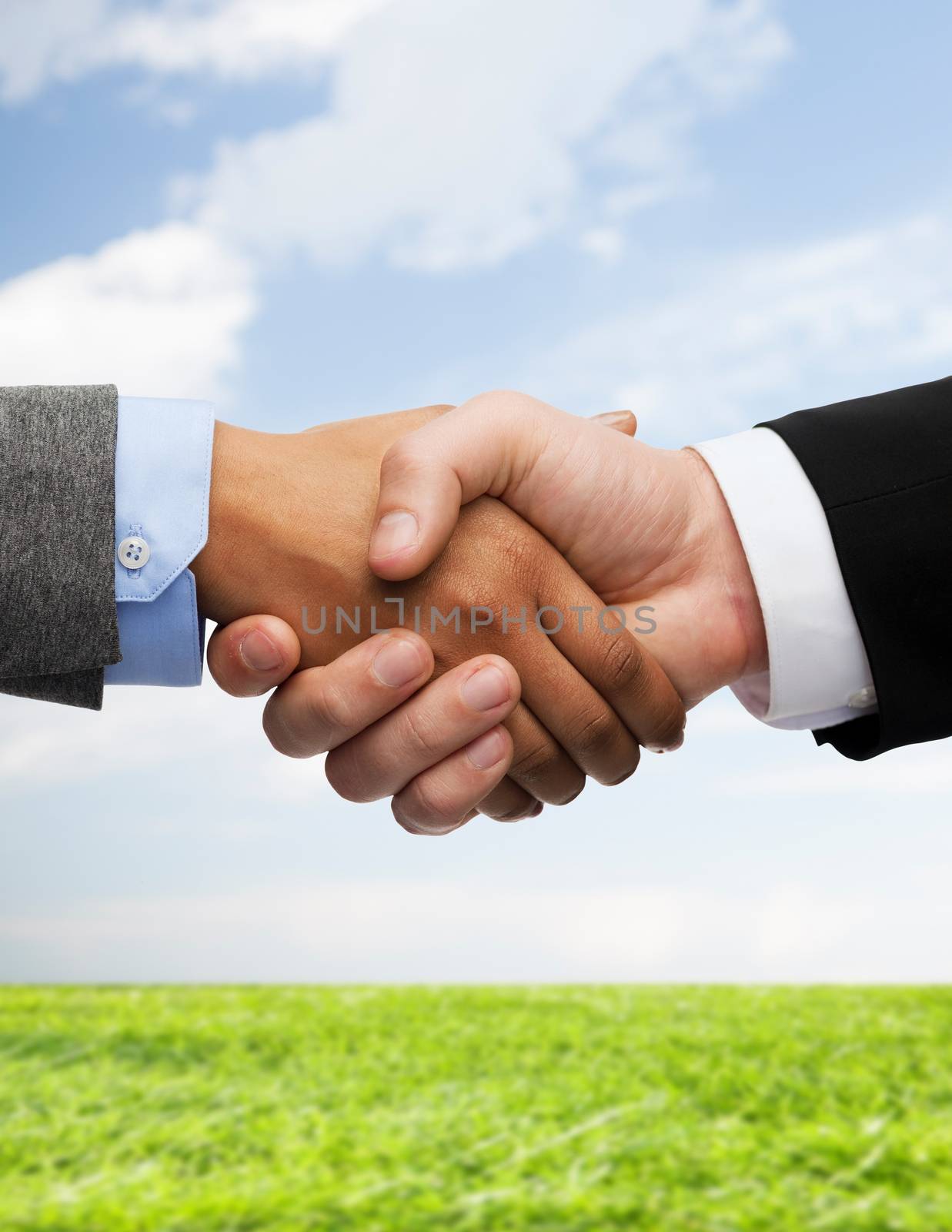 businessman and businesswoman shaking hands by dolgachov