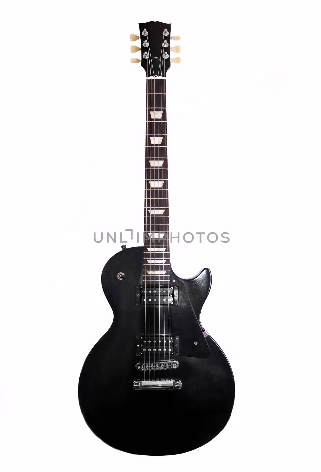 Music conceptual image. Black electric guitar on isloated background.