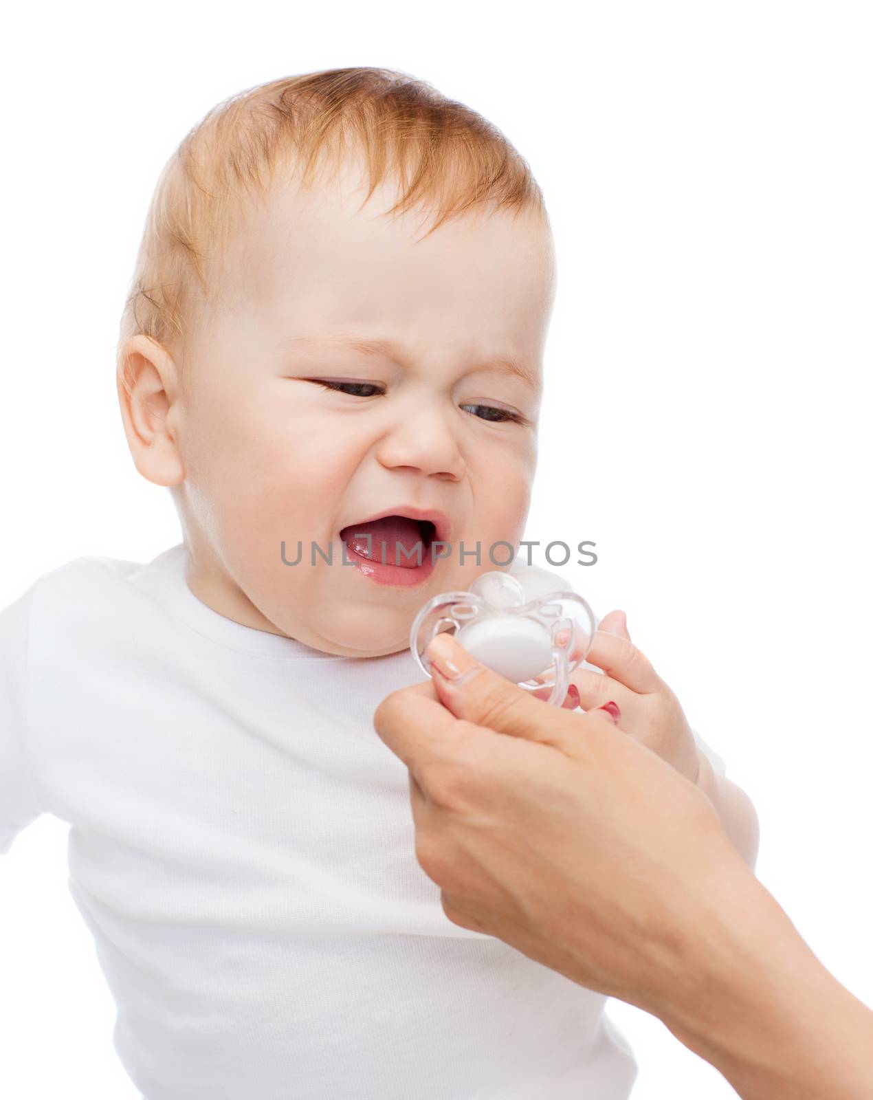 crying baby with dummy by dolgachov