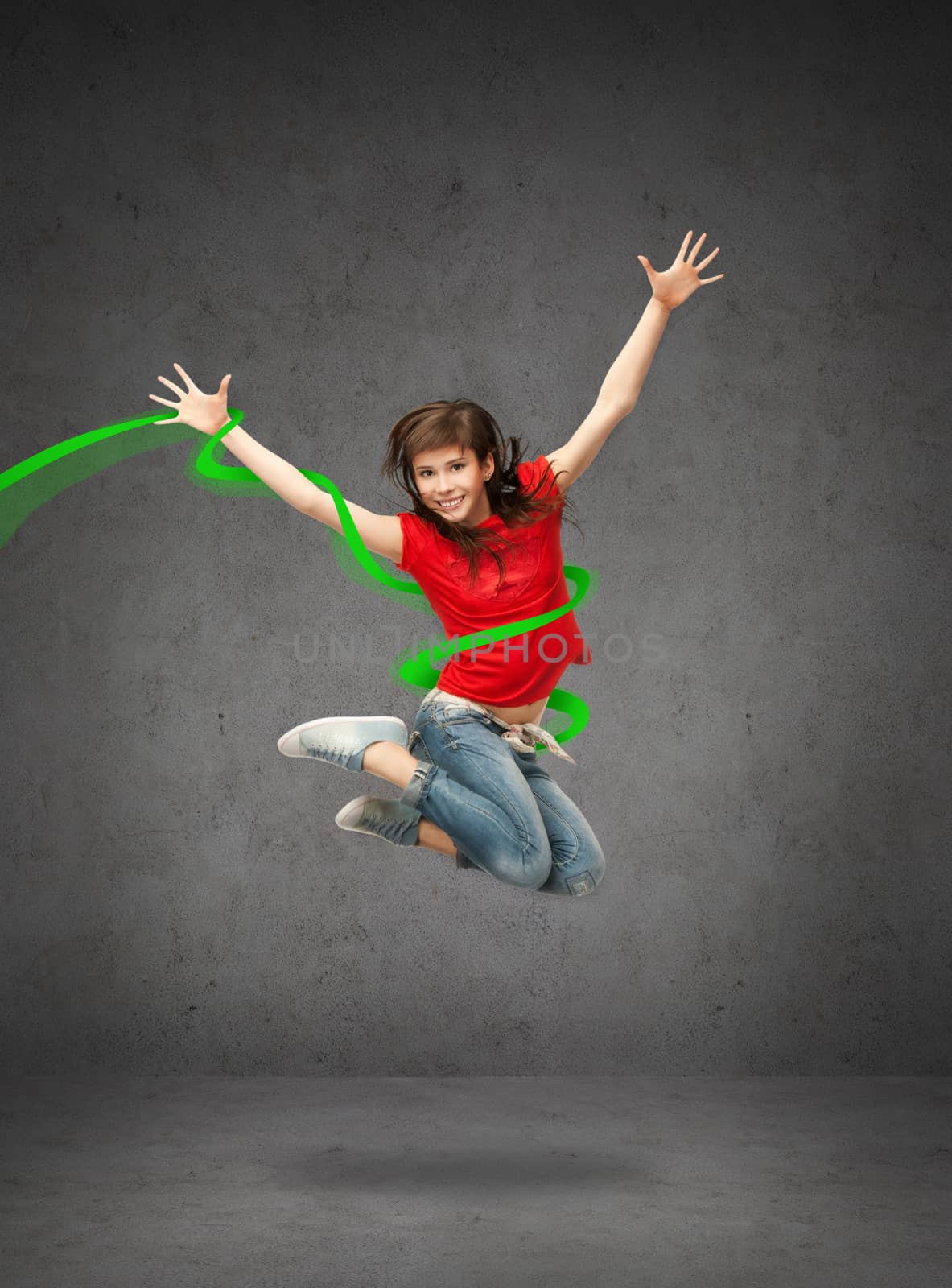 lifestyle, dancing and people concept - happy jumping teenage girl