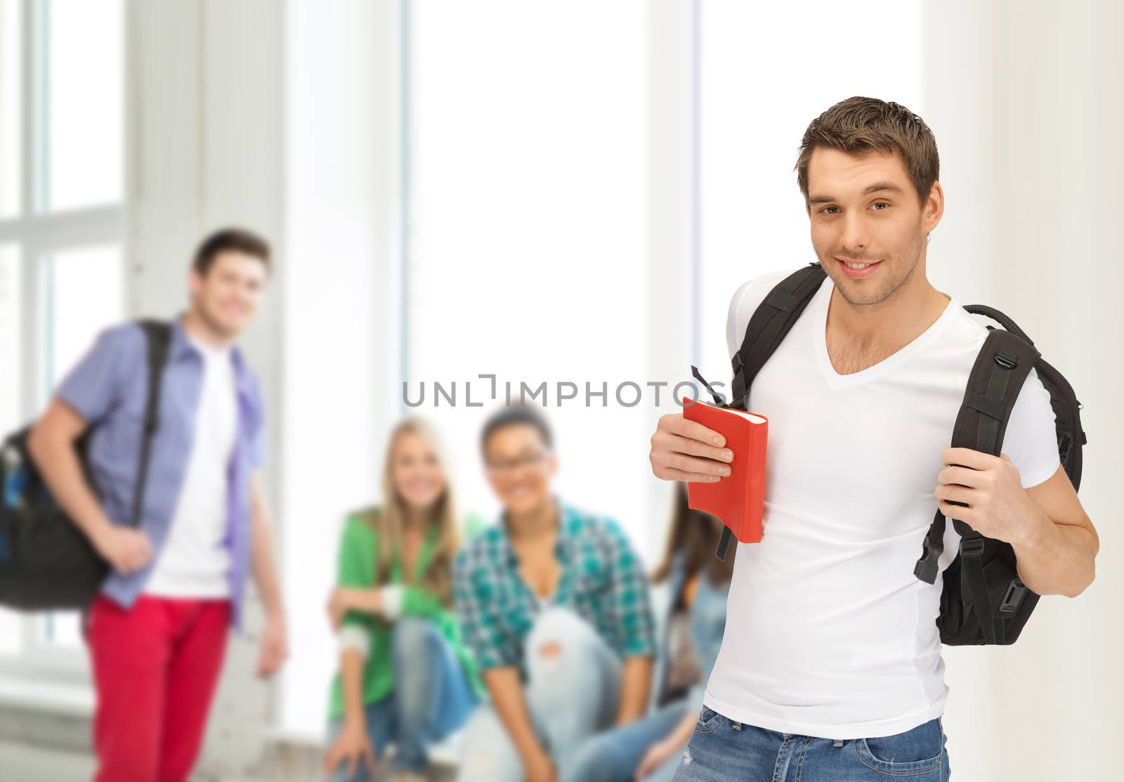 travelling student with backpack and book by dolgachov