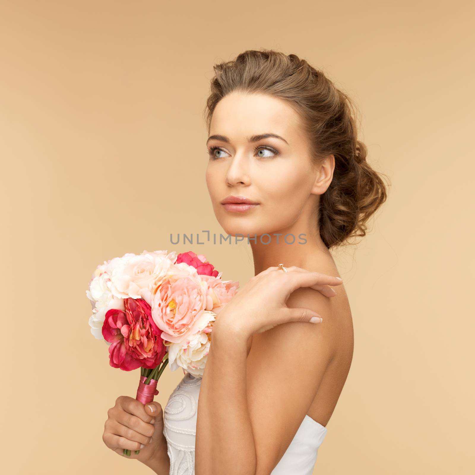 picture of young woman with bouquet of flowers