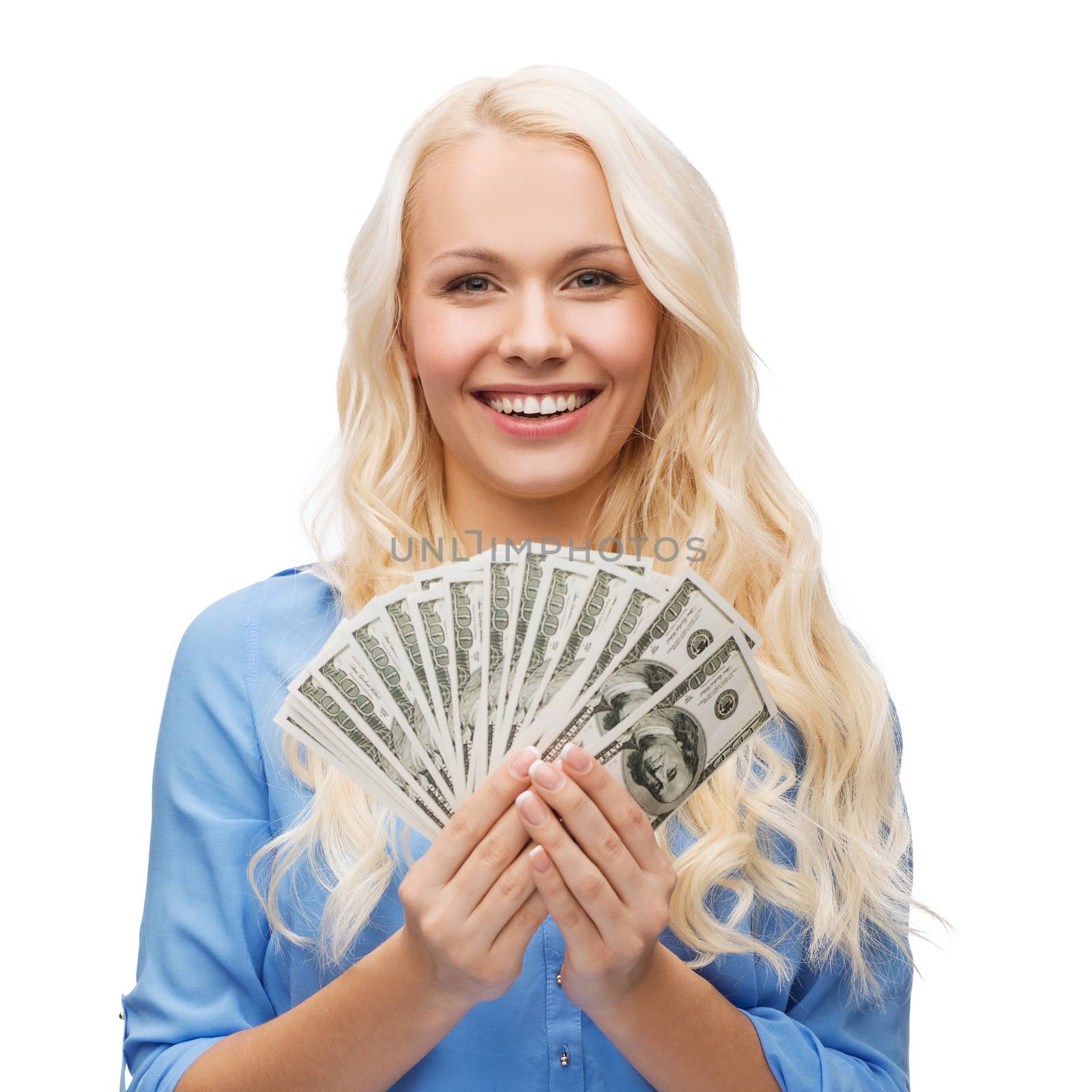 smiling girl with dollar cash money by dolgachov
