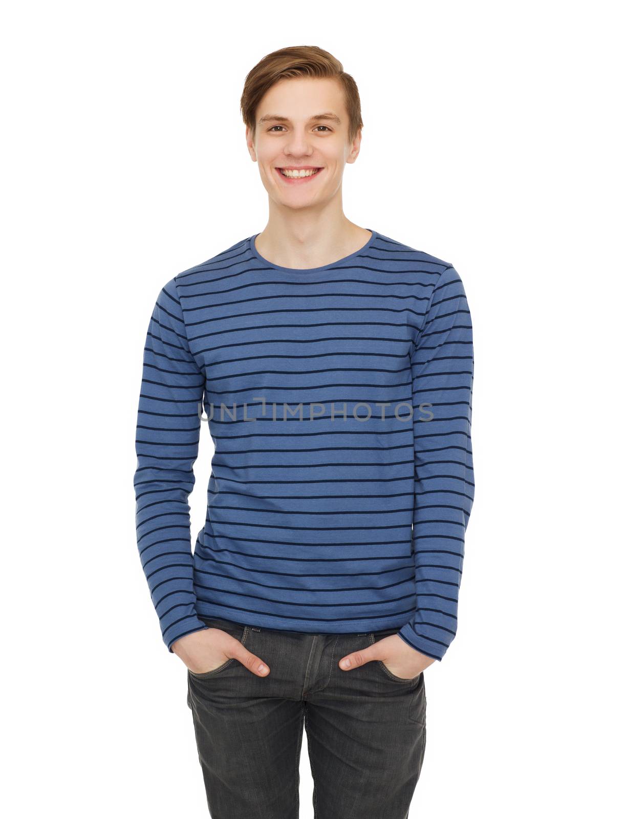 people and happiness concept - smiling teenage boy over white background