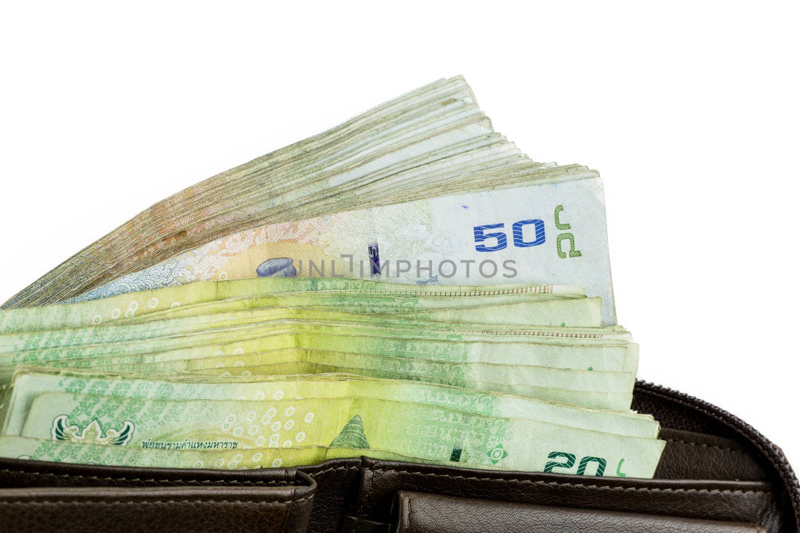 Wallet with THAI BAHT money isolated on white background