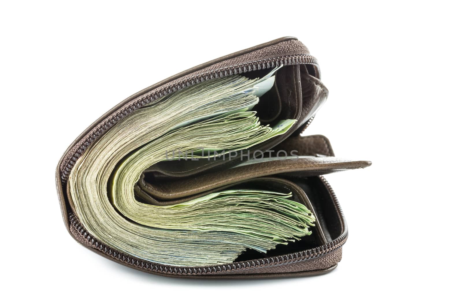 Wallet with money isolated on white background