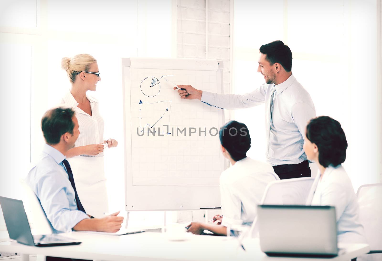 business concept - business team working with flipchart in office