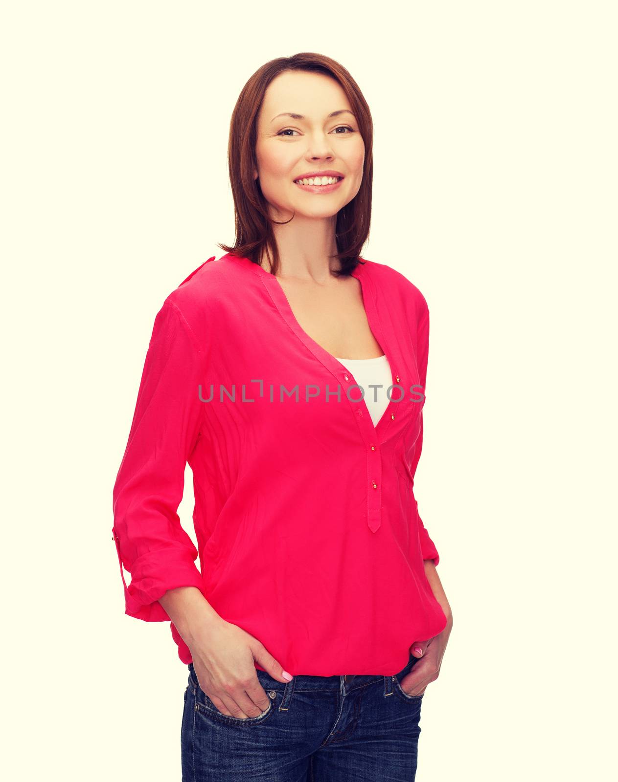 happy people concept - smiling woman in casual clothes