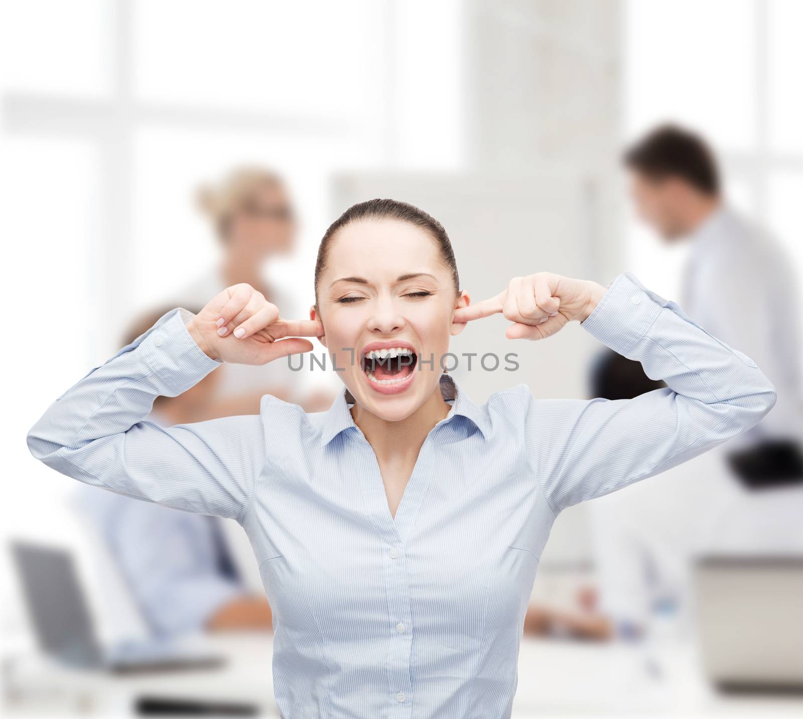 business, office and stress concept - angry screaming businesswoman