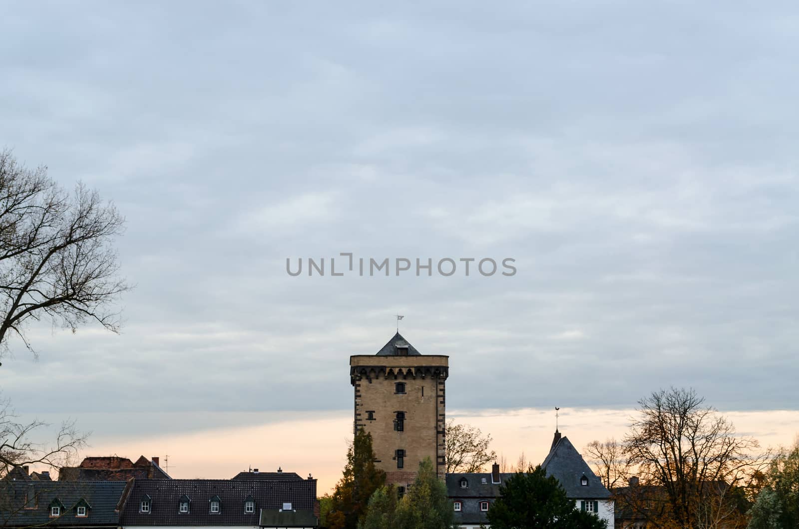 Skyline of the medieval fortress Zons in Germany.