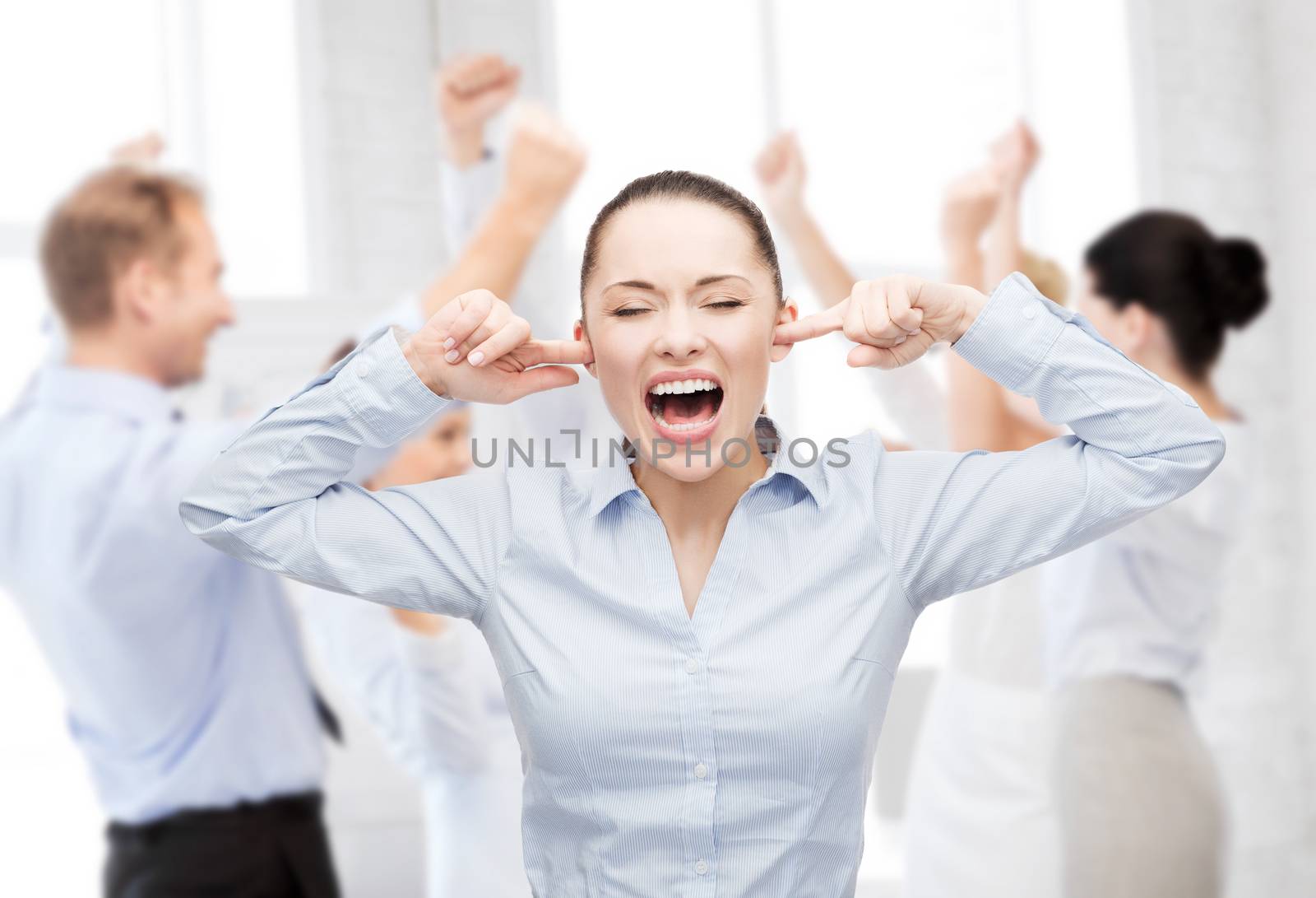 business, office and stress concept - angry screaming businesswoman