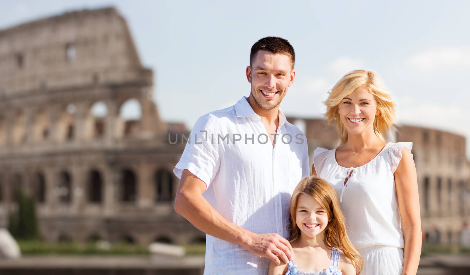 happy family in rome over coliseum background by dolgachov