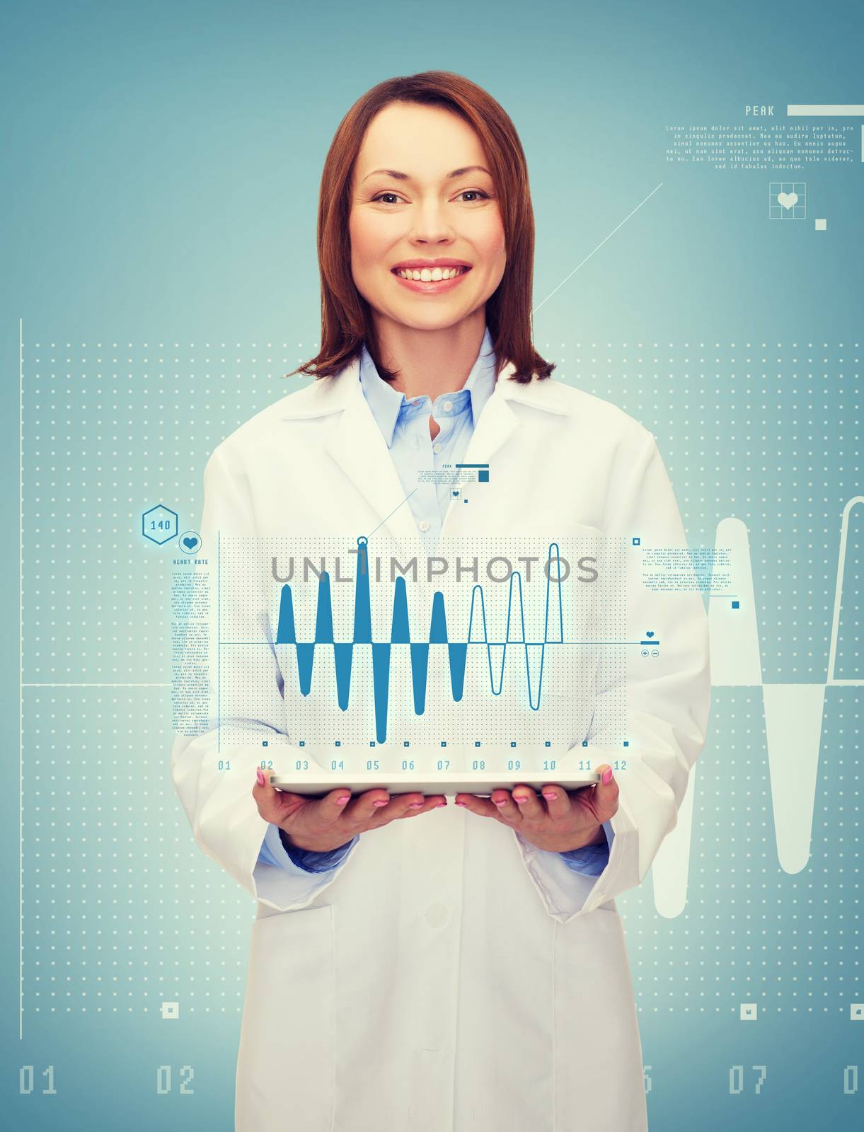 healthcare, technology and medicine concept - smiling female doctor and tablet pc computer