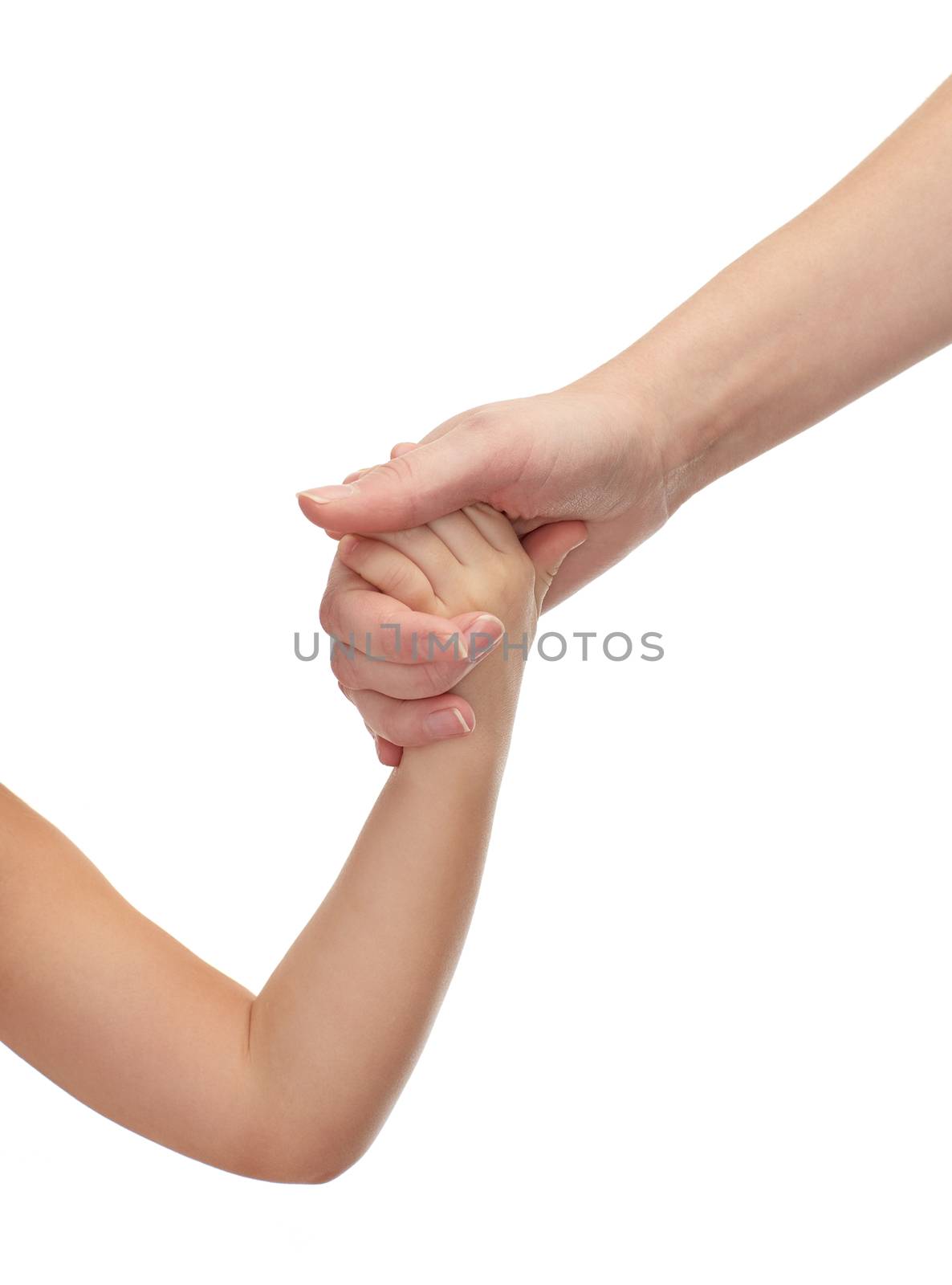 people, charity, family and adoption concept - close up of woman and little girl holding hands