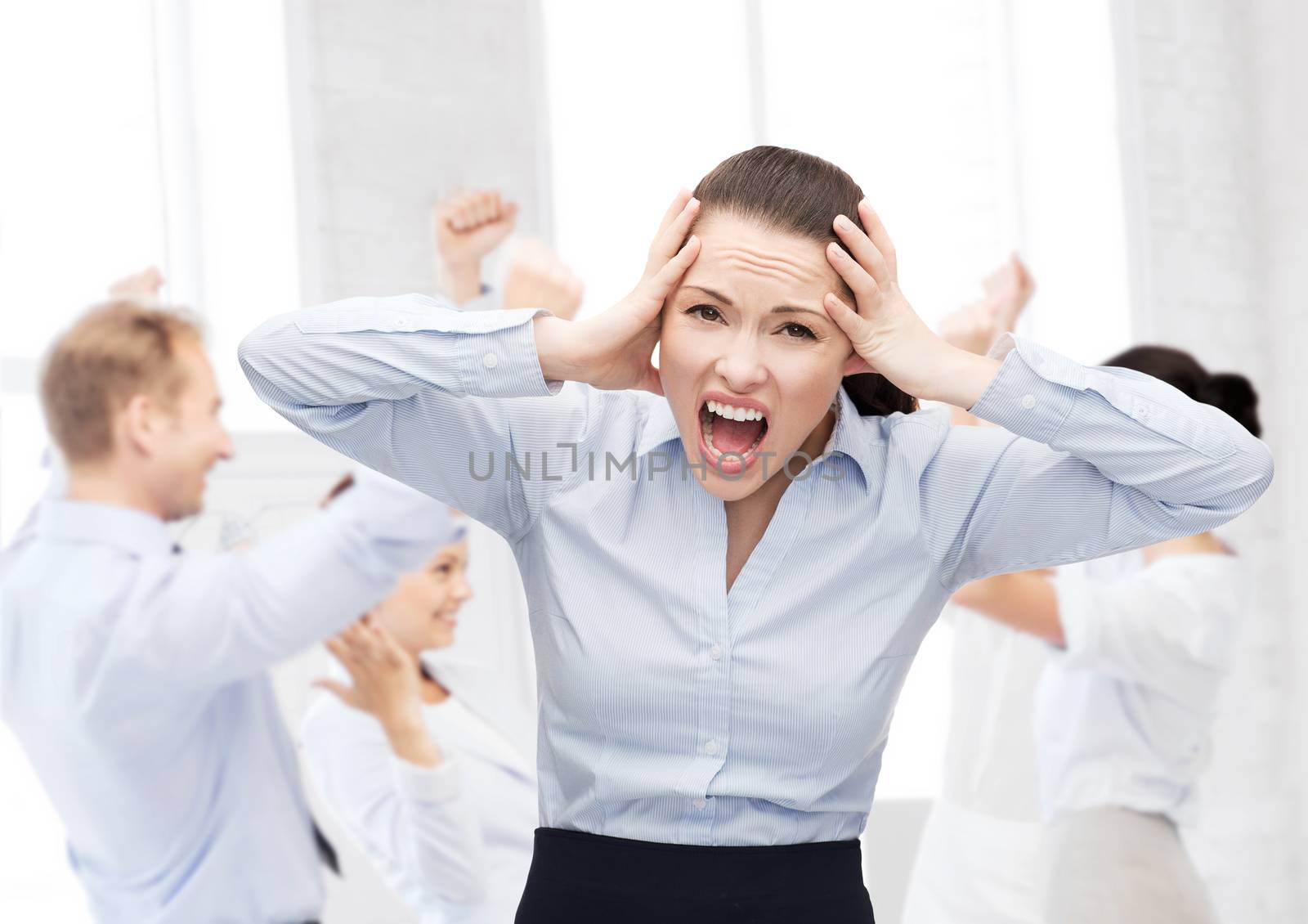 business, office and stress concept - angry screaming businesswoman