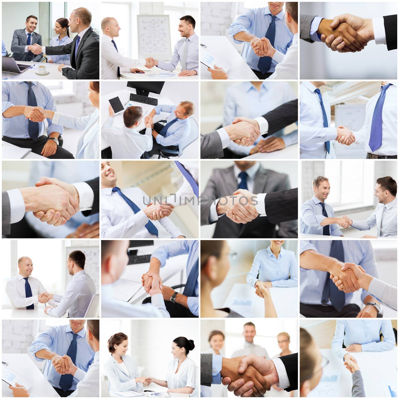 collage with business handshake by dolgachov