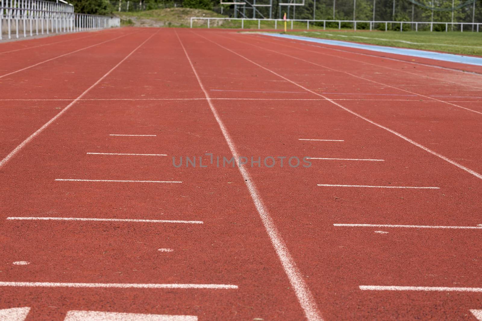 In the starting position on a track