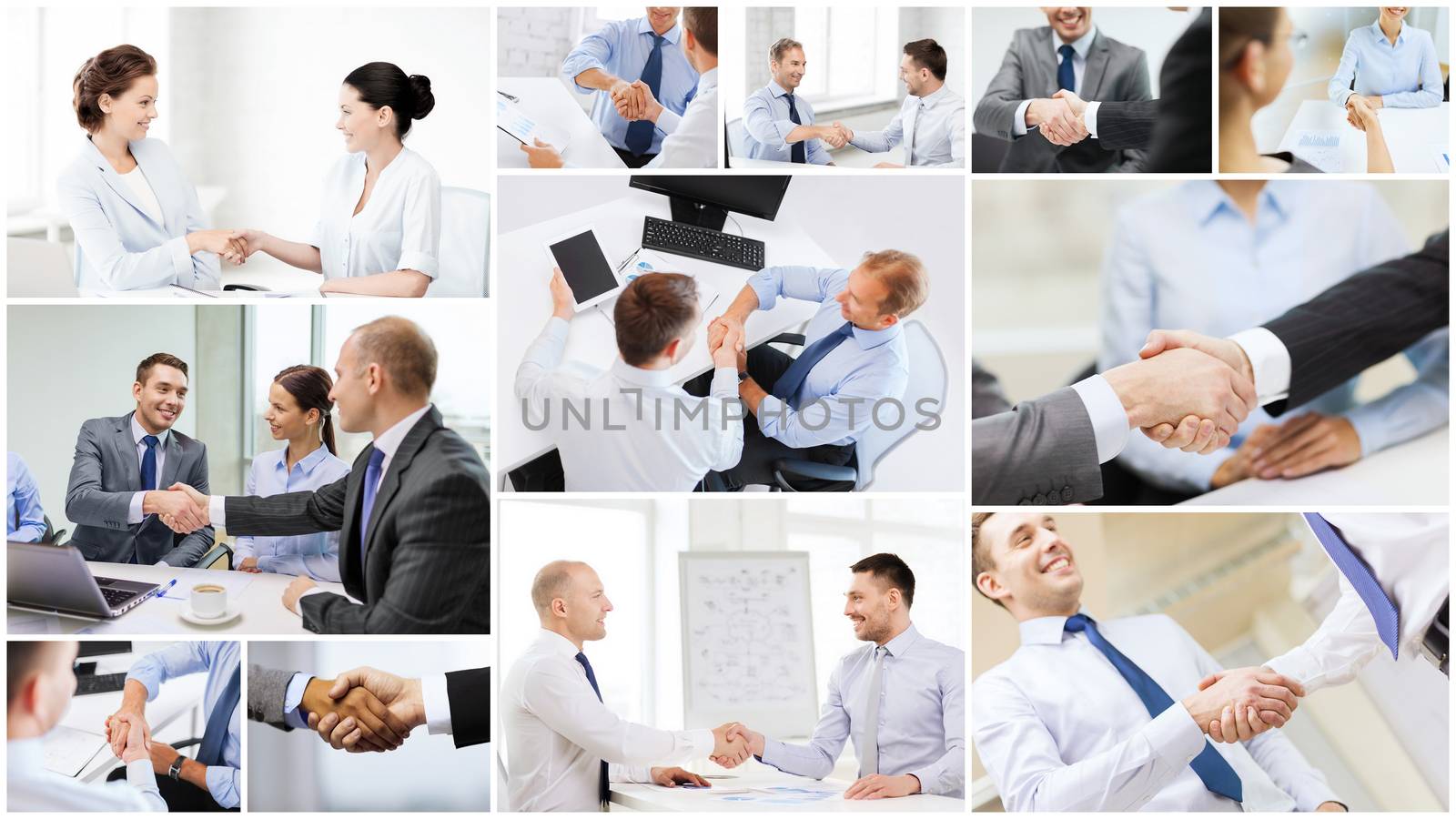 collage with business handshake by dolgachov