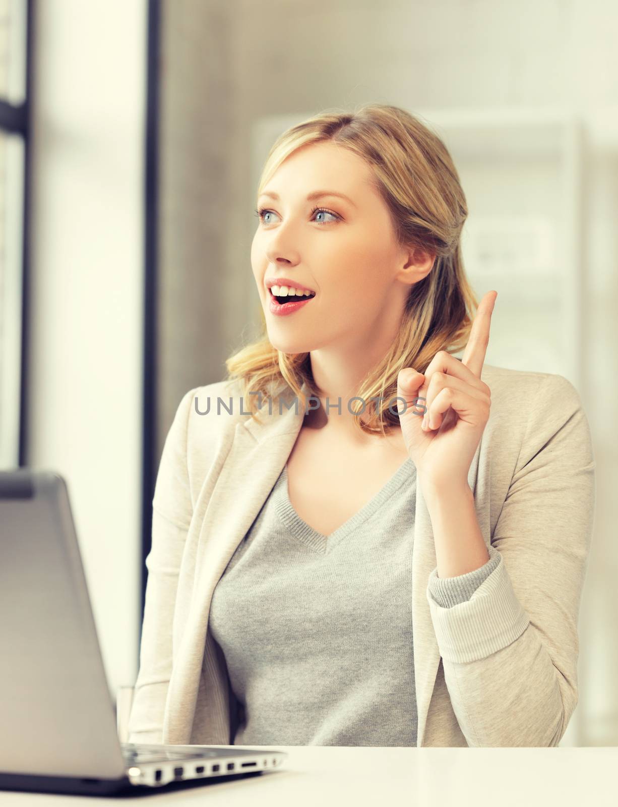 picture of attractive young woman with her finger up