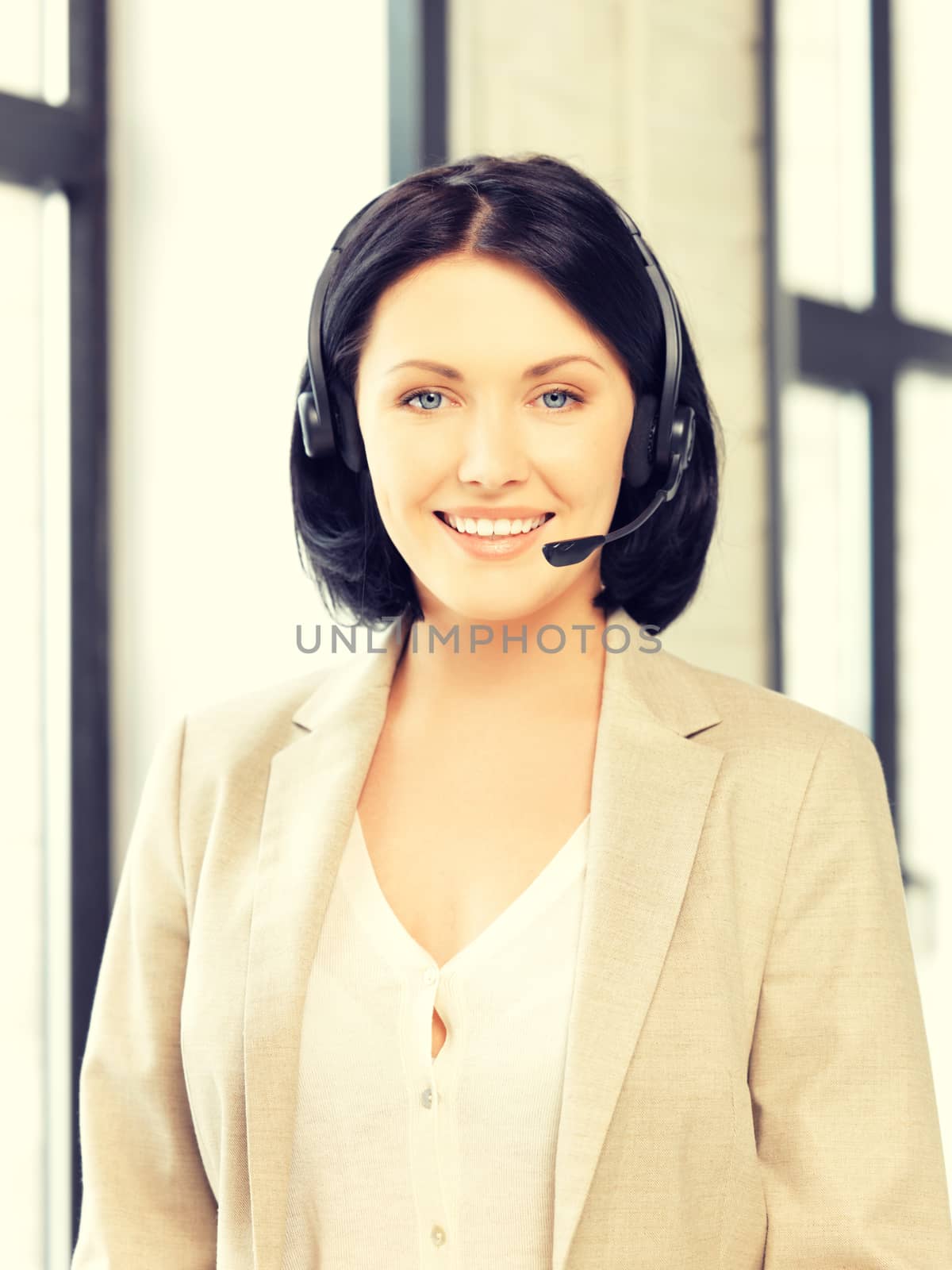 bright picture of friendly female helpline operator