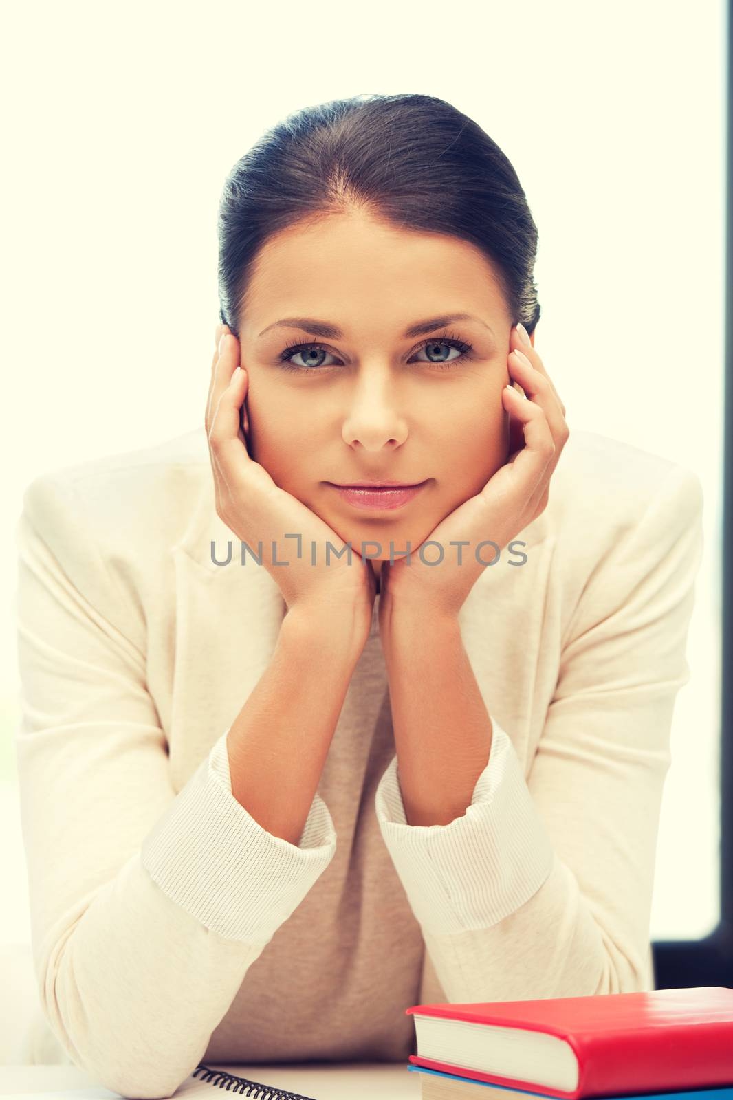 bright picture of calm woman with book