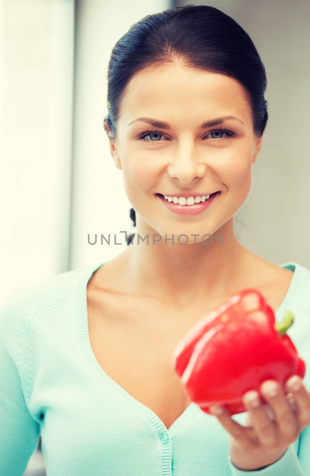 picture of beautiful woman in the kitchen.