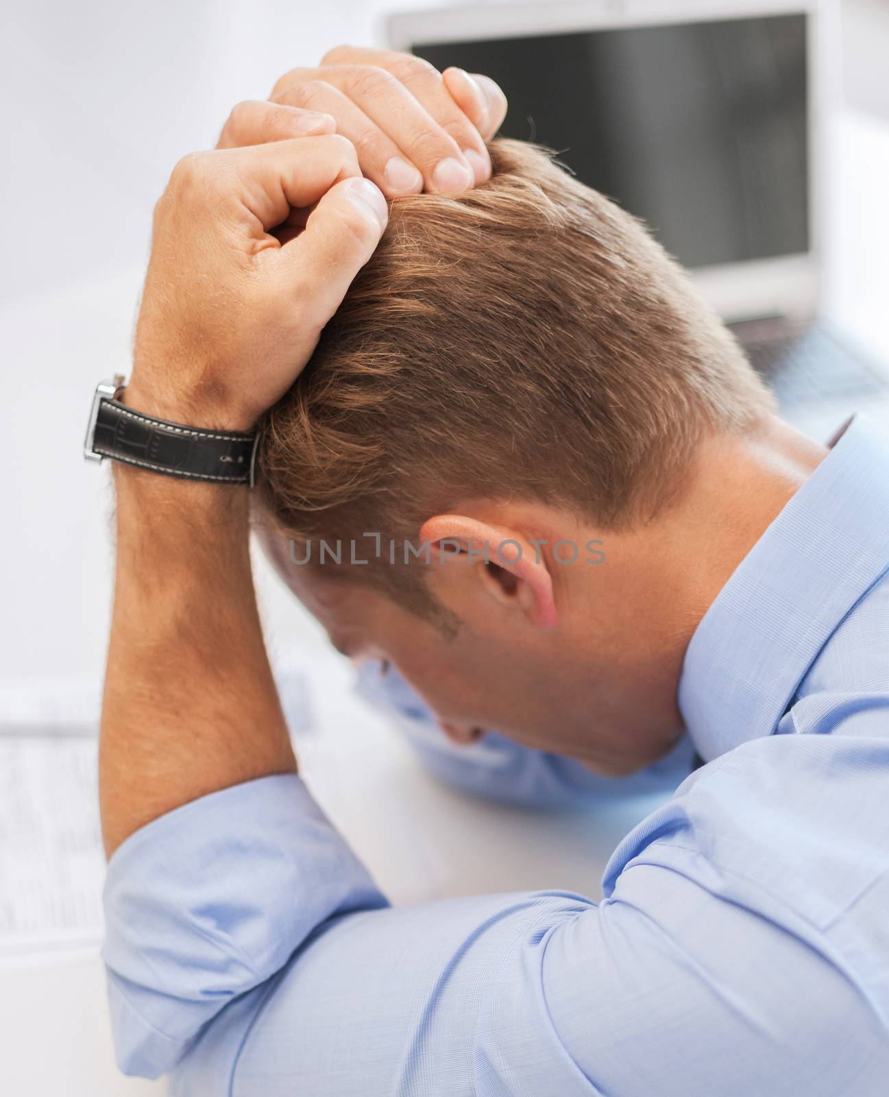business, office and health concept - stressed businessman at work