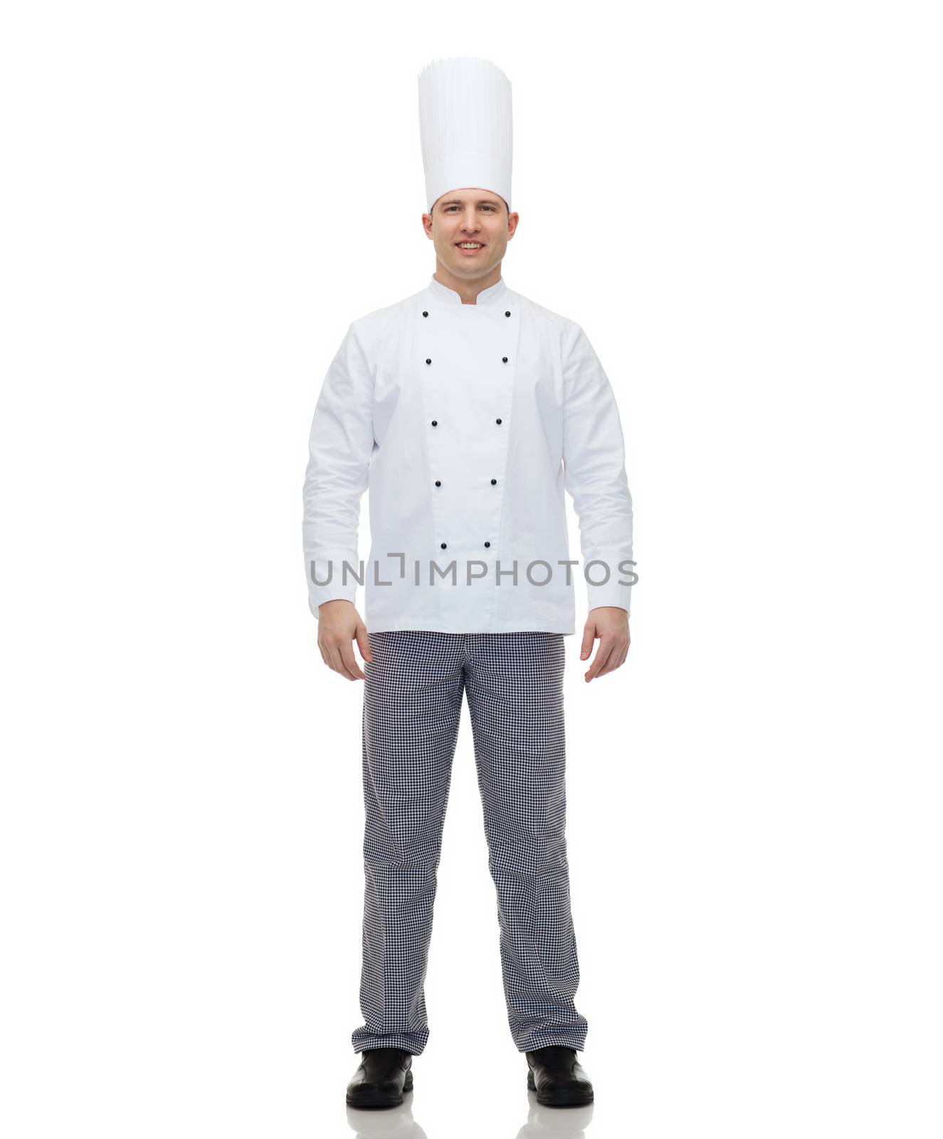 cooking, profession and people concept - happy male chef cook