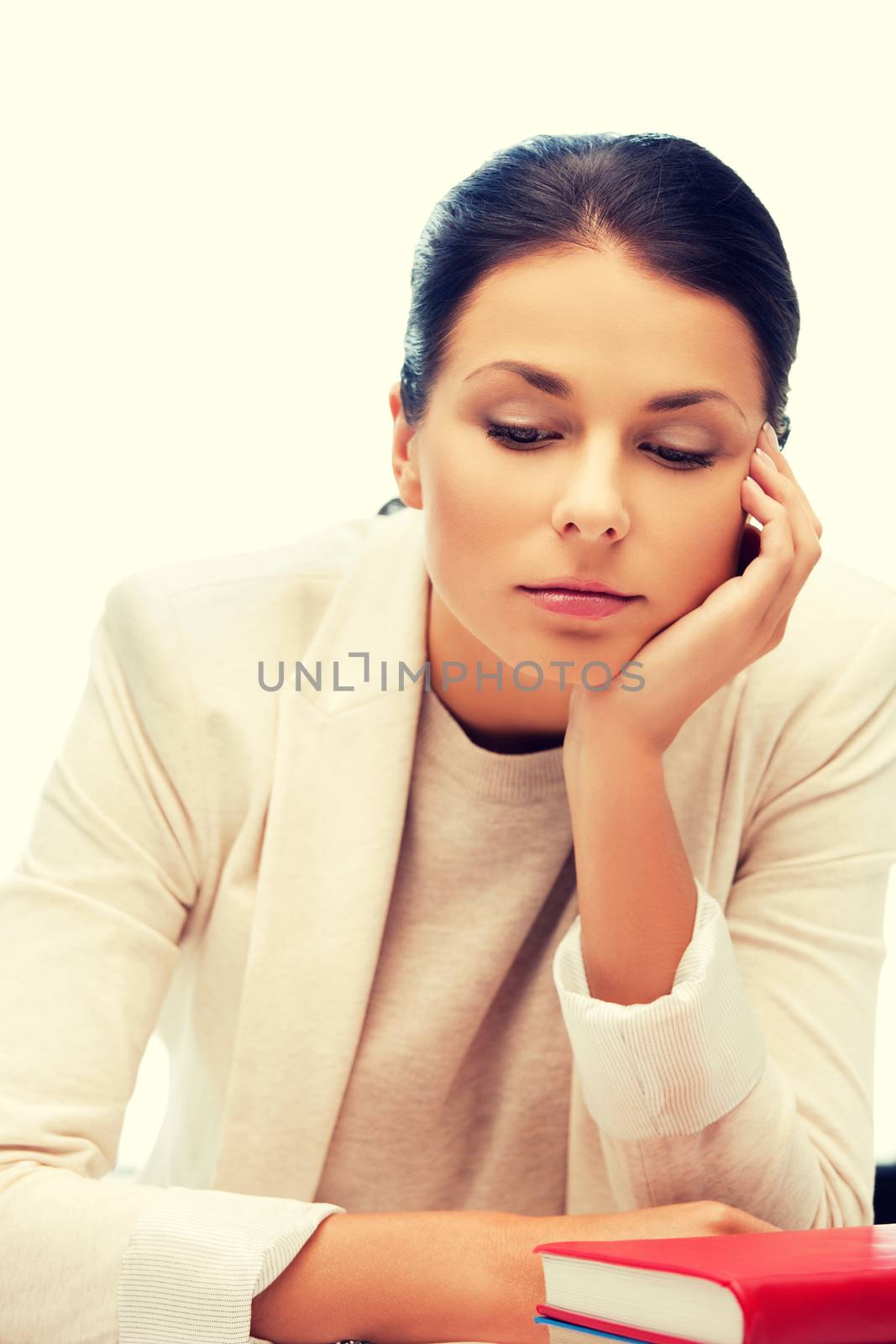 bright picture of calm woman with book