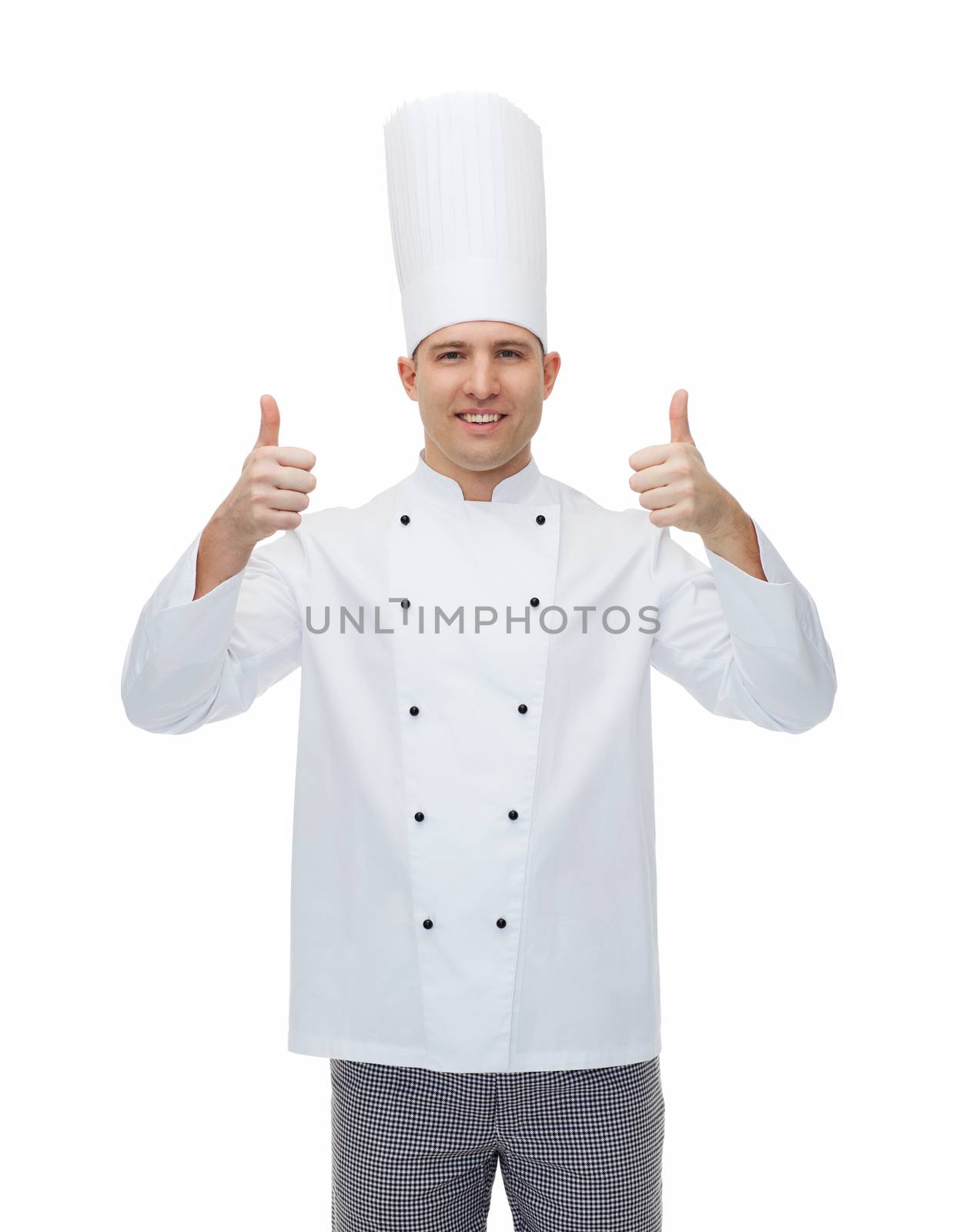 happy male chef cook showing thumbs up by dolgachov