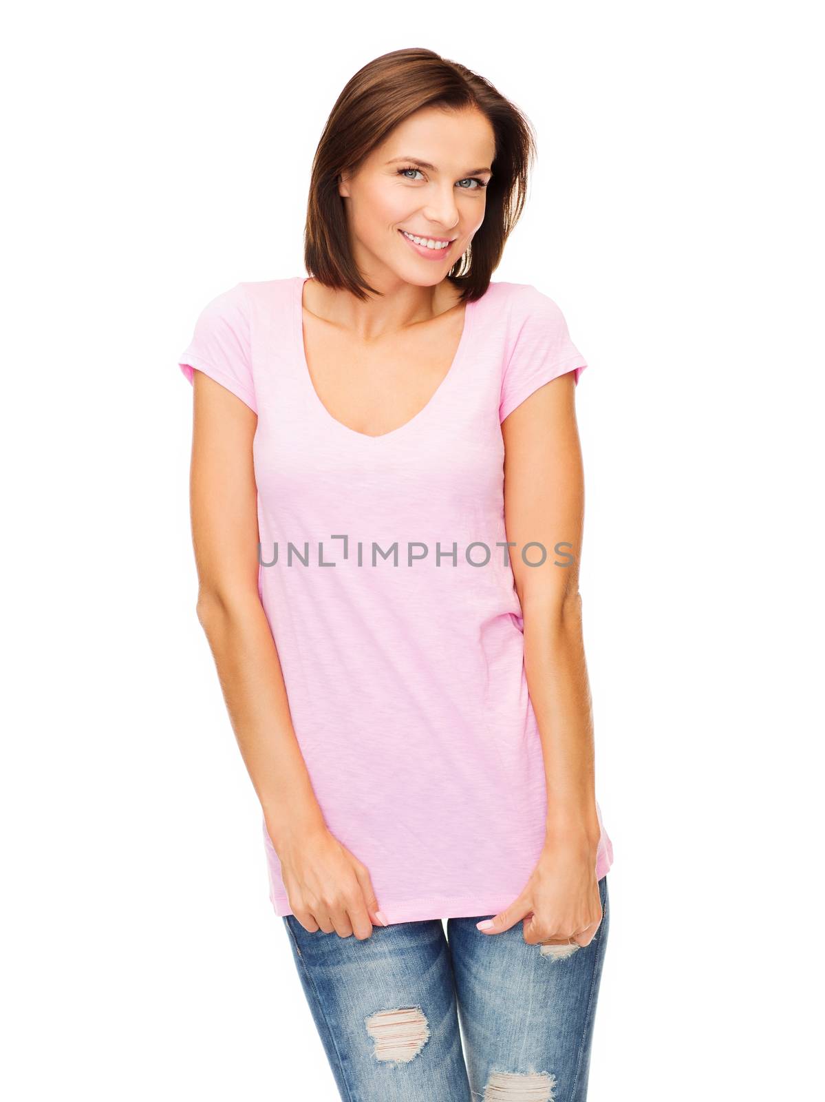 woman in blank pink t-shirt by dolgachov