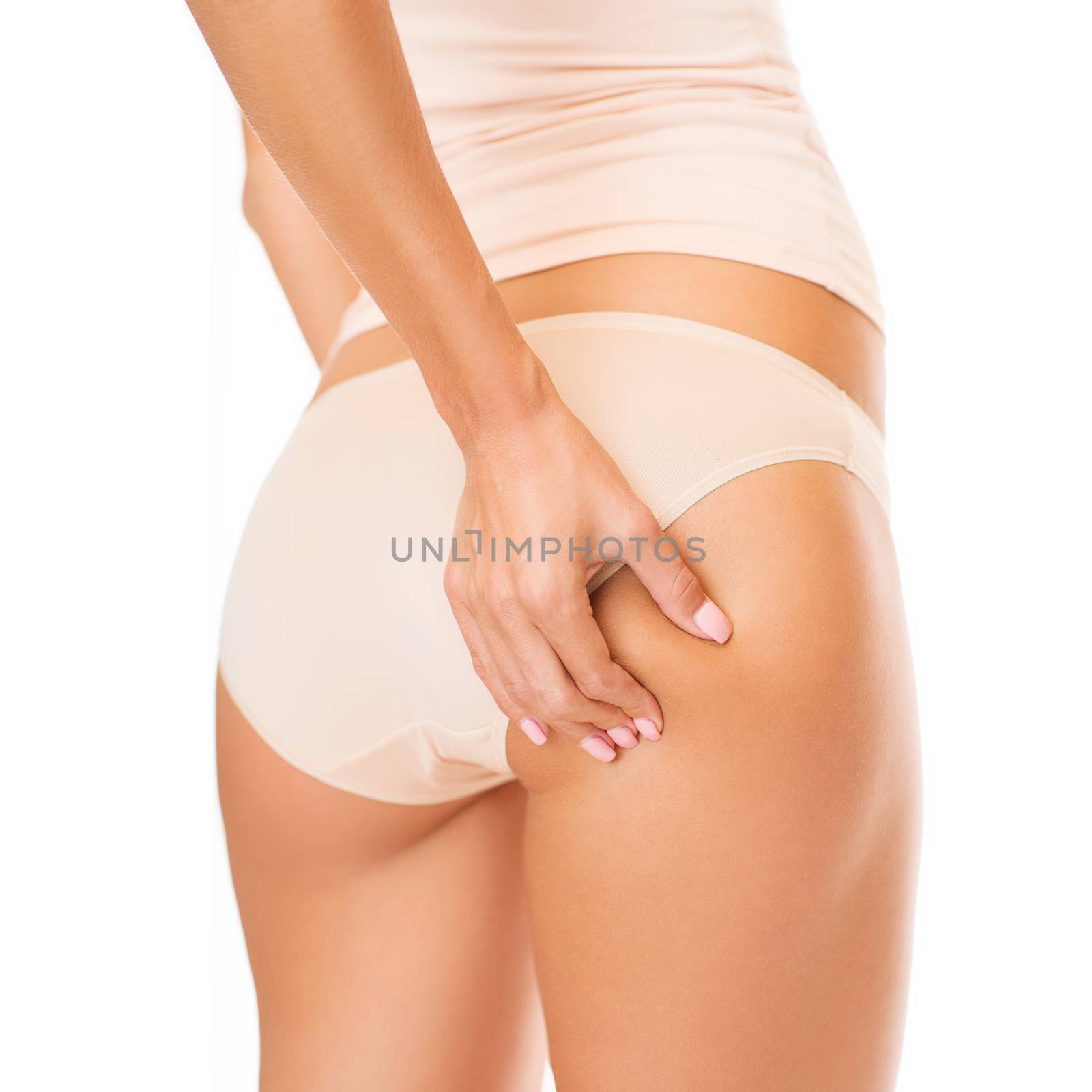 woman in cotton underwear showing slimming concept by dolgachov