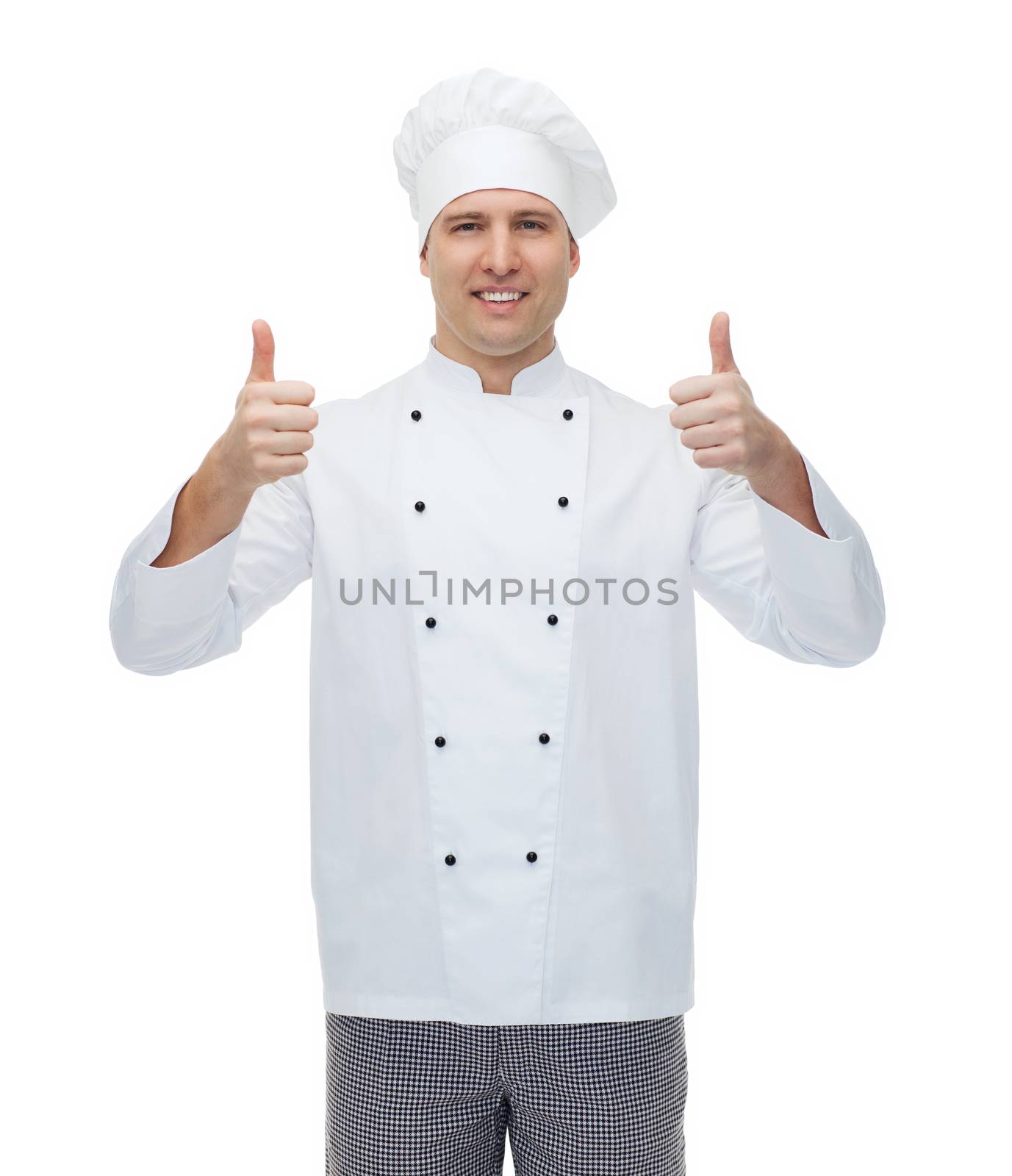 happy male chef cook showing thumbs up by dolgachov