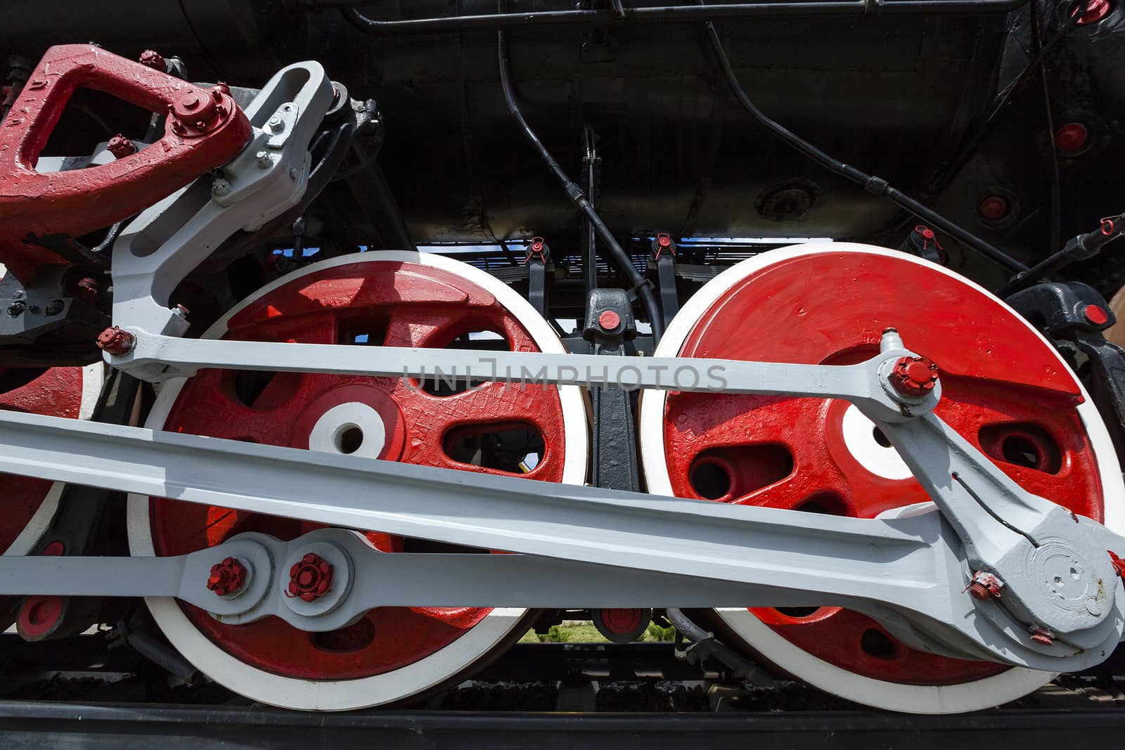   the wheels of the old train photographed by a close up