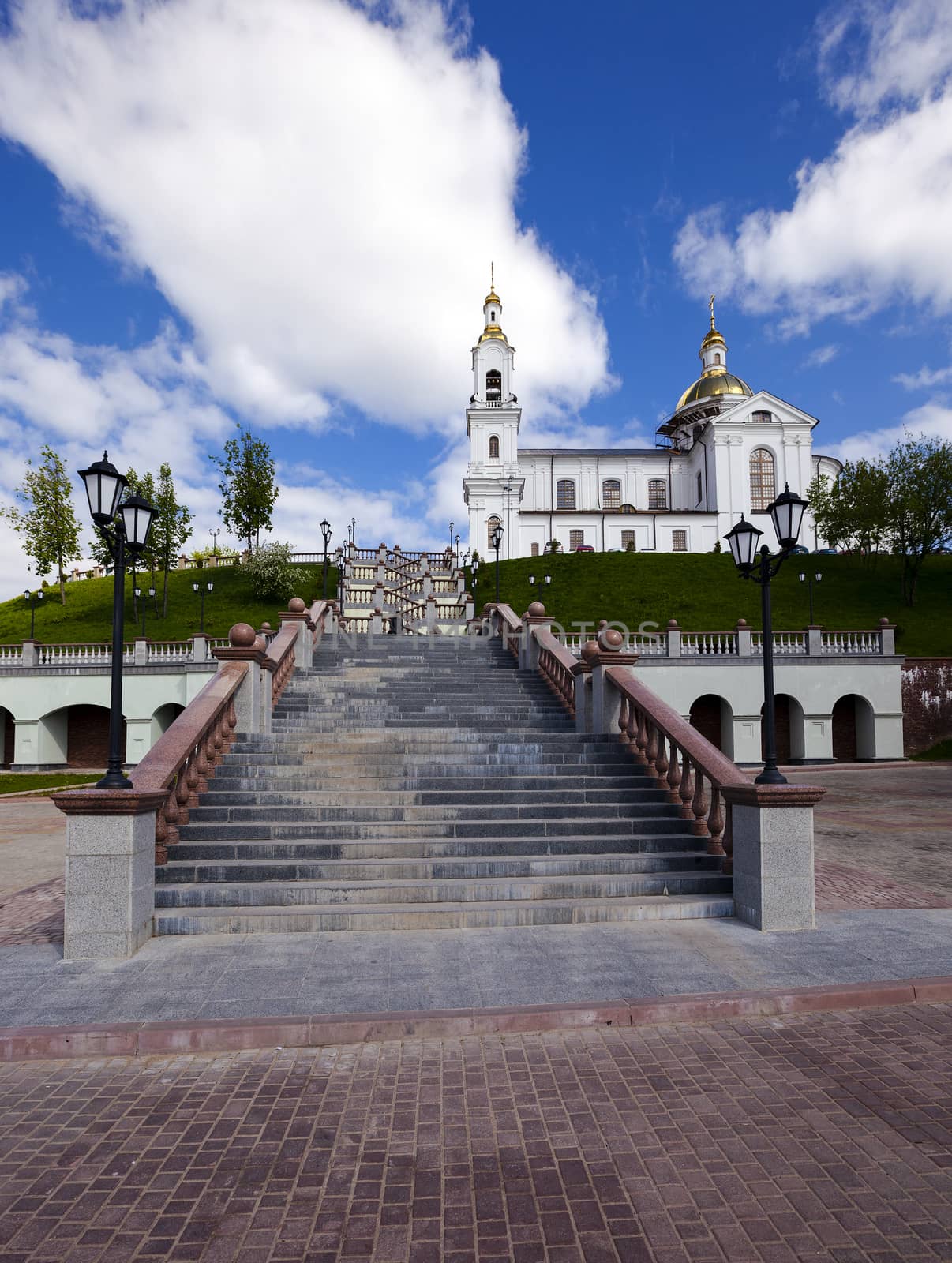   located on a hill church to which a staircase. Belarus.