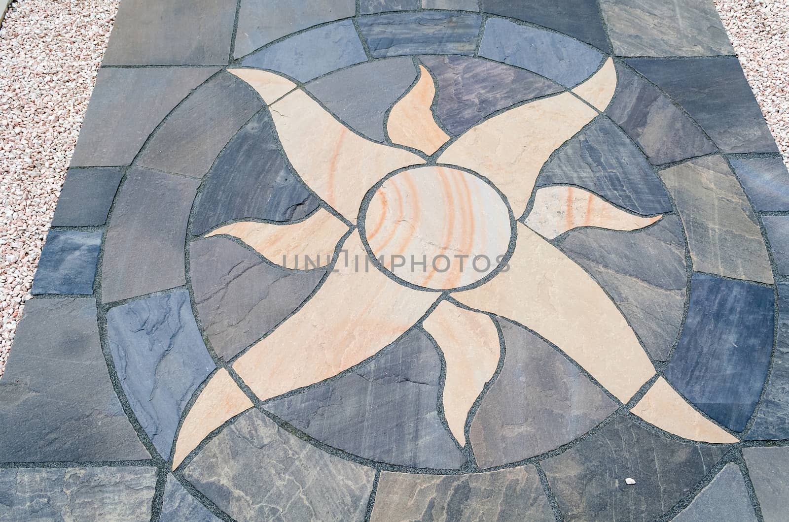 Details sun with stone floor tiles for outdoor garden