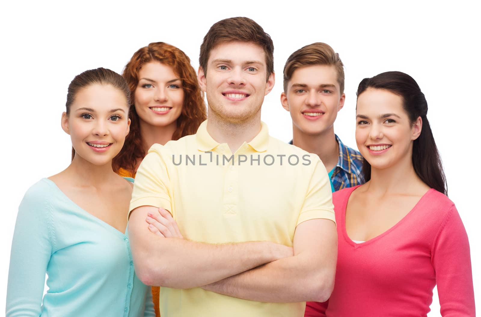 friendship, youth and people concept - group of smiling teenagers