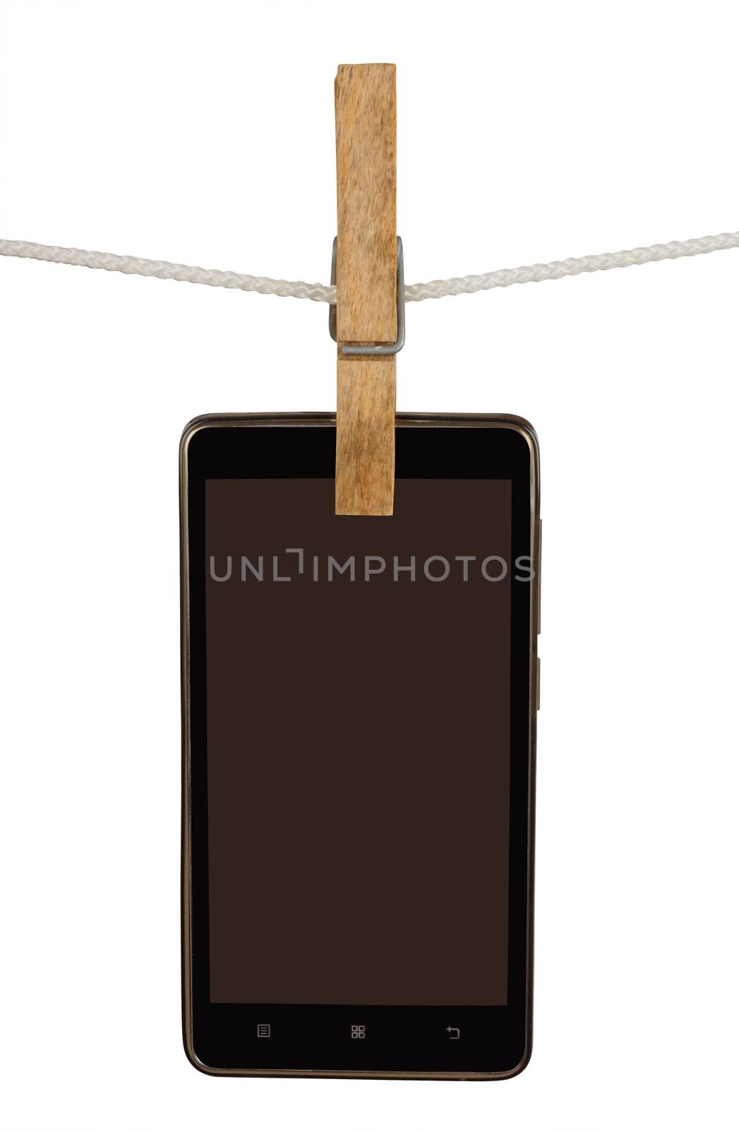 Smartphone on clothesline by sewer12