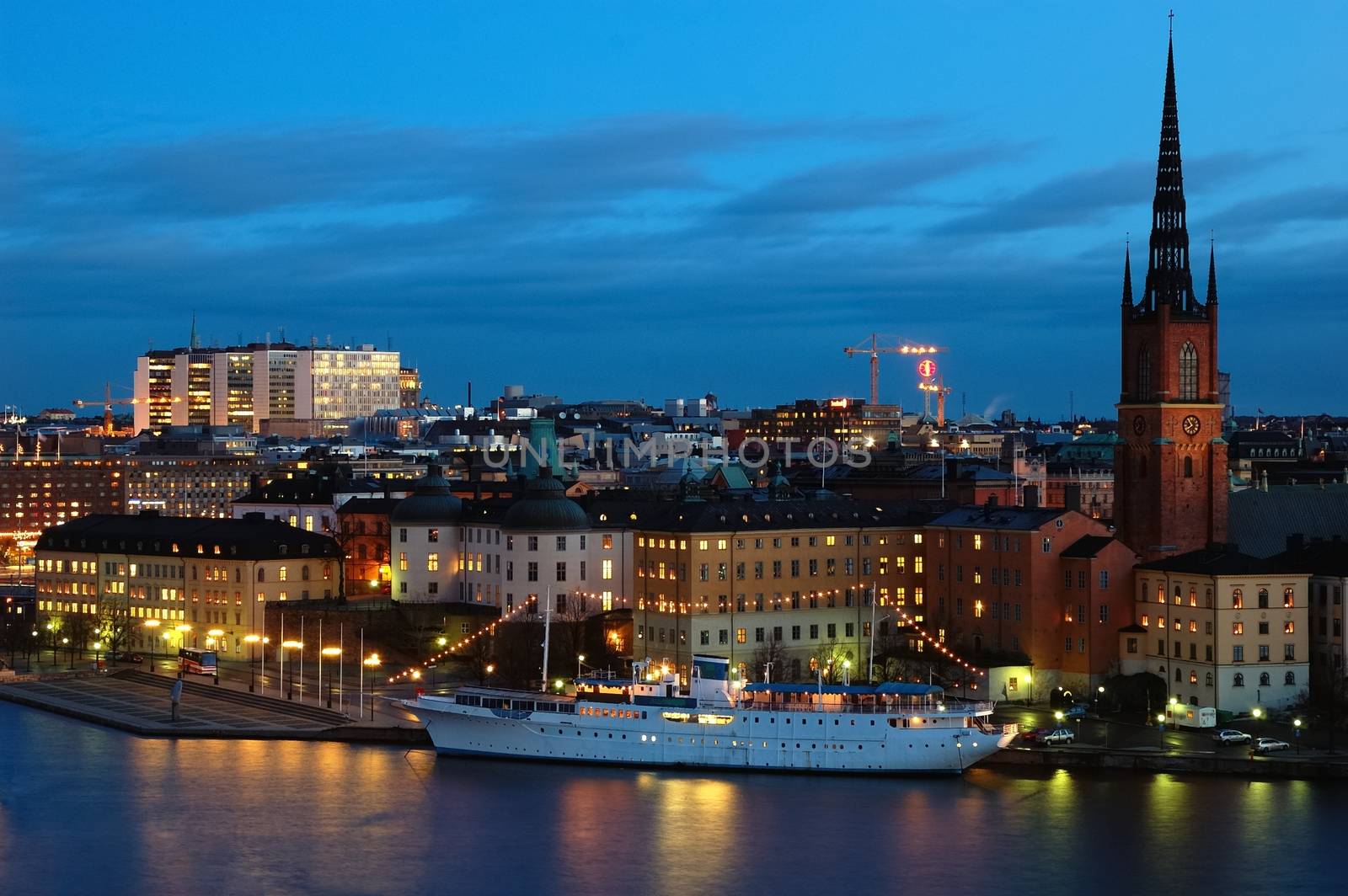 Stockholm embankment with boats.