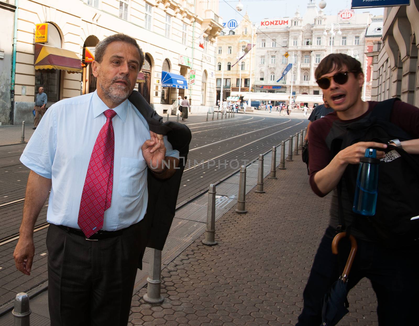 Zagreb mayor, Milan Bandić on city street. by brians101