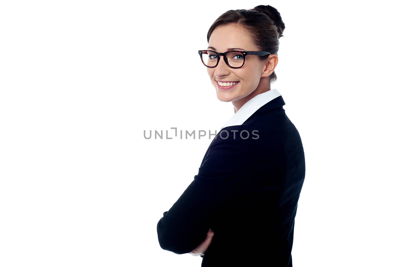 Business woman turning back with a smile