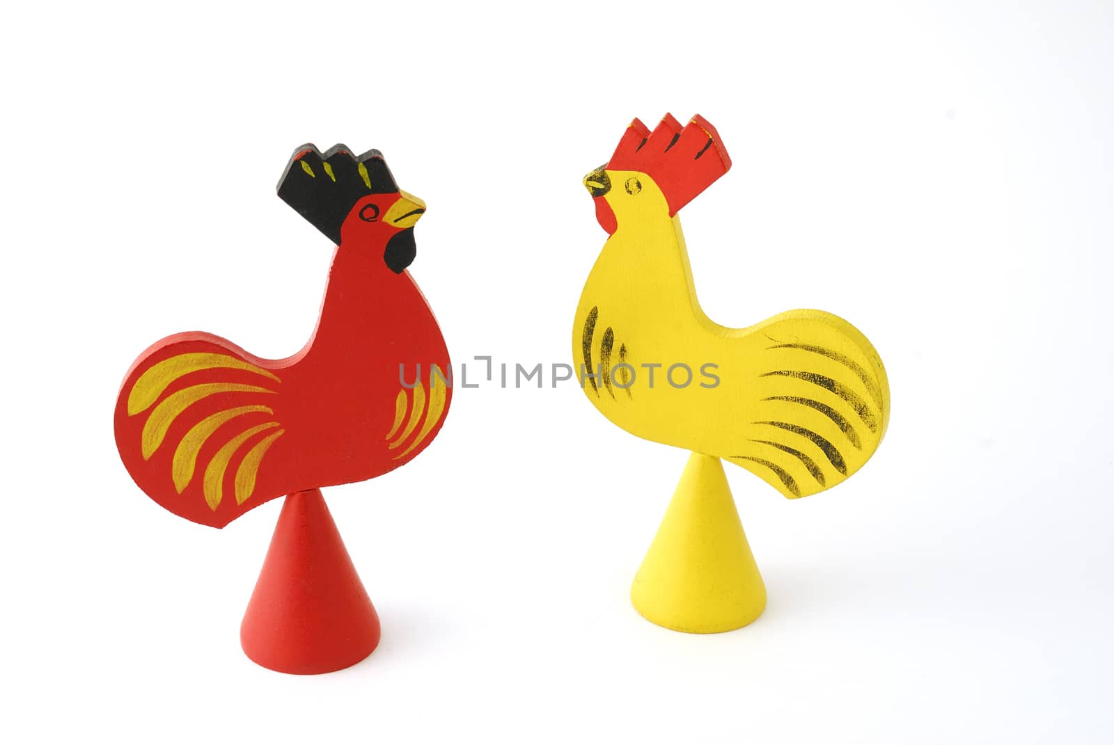 Wooden Swedish rooster isolated on white background.