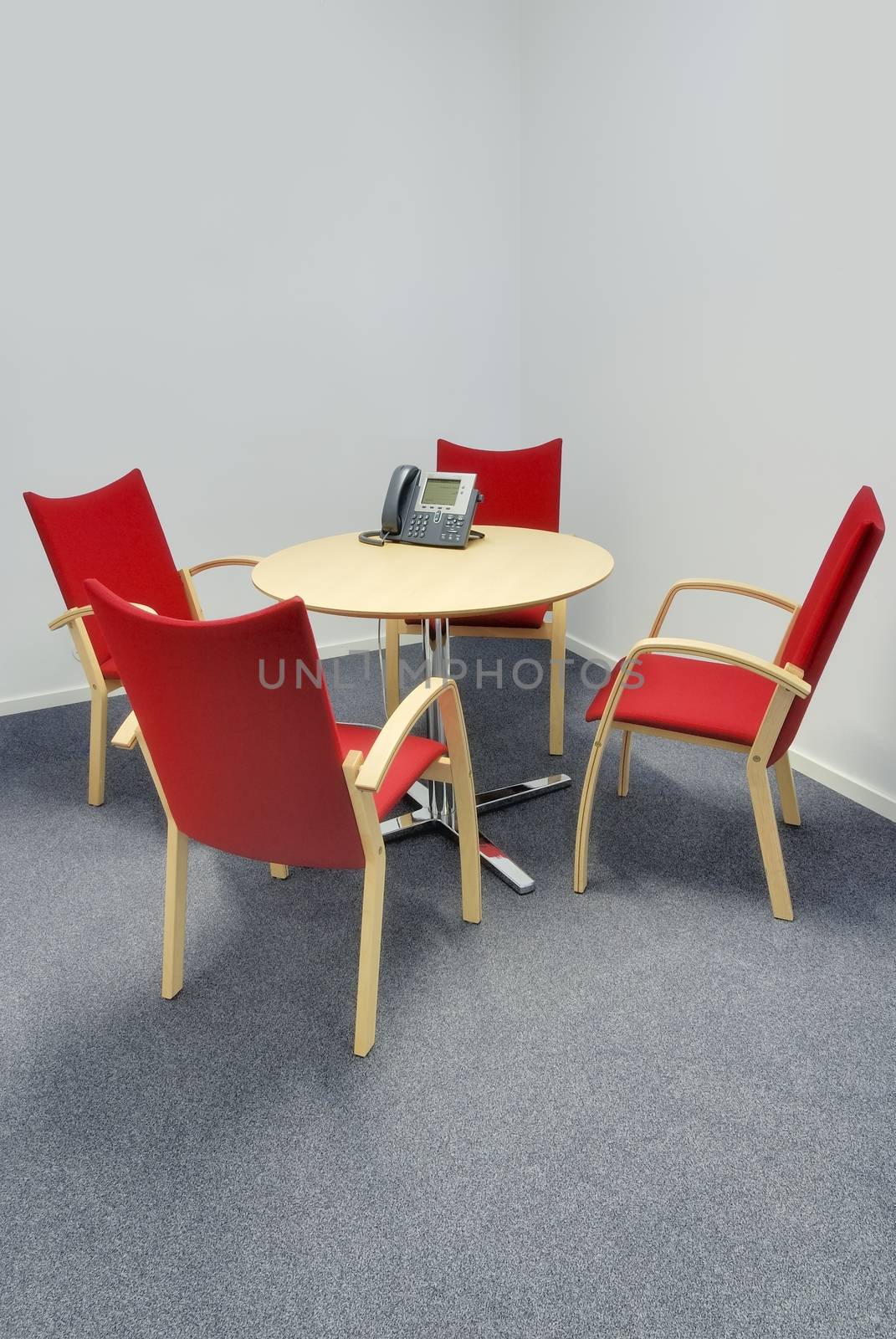 Empty office boardroom with new modern office furniture, a table and chairs