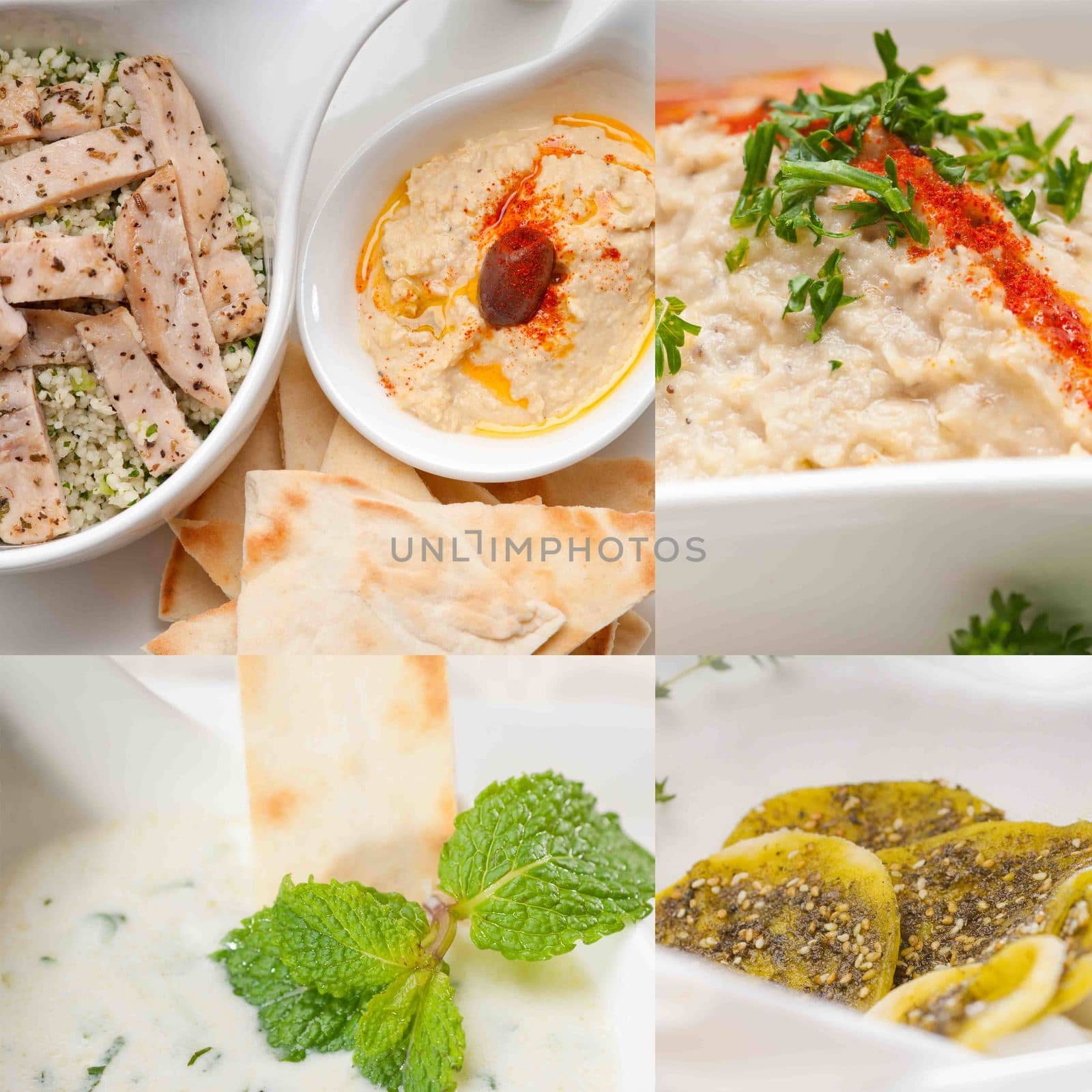 Arab middle eastern food collage collection on white frame