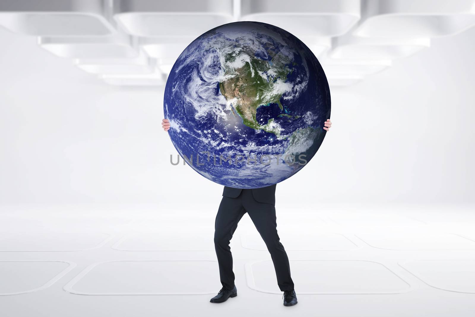 Composite image of businessman carrying the world by Wavebreakmedia