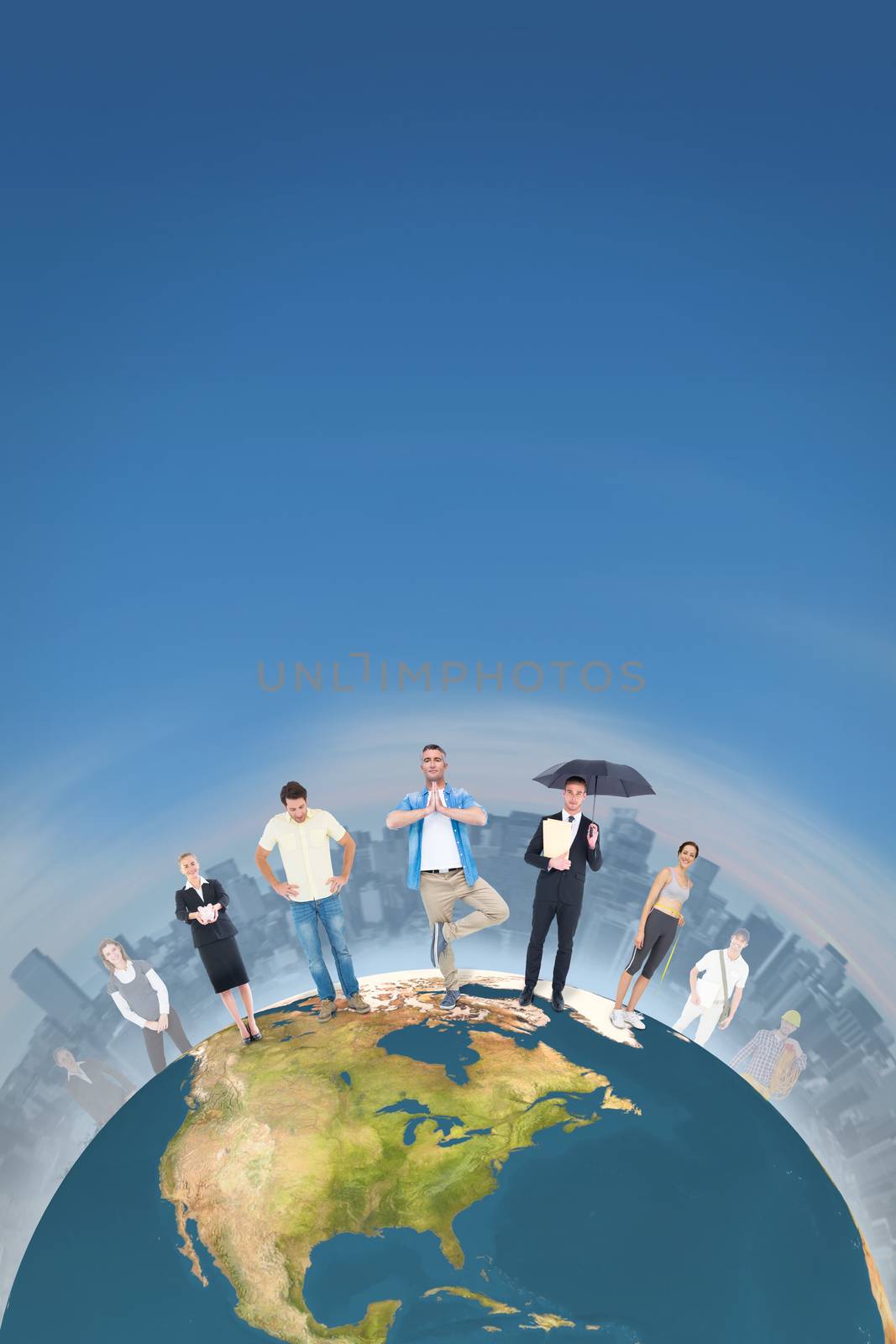 Composite image of people standing on the world by Wavebreakmedia