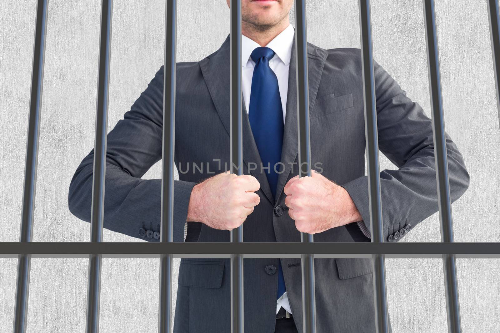 Businessman holding his hands out against white background