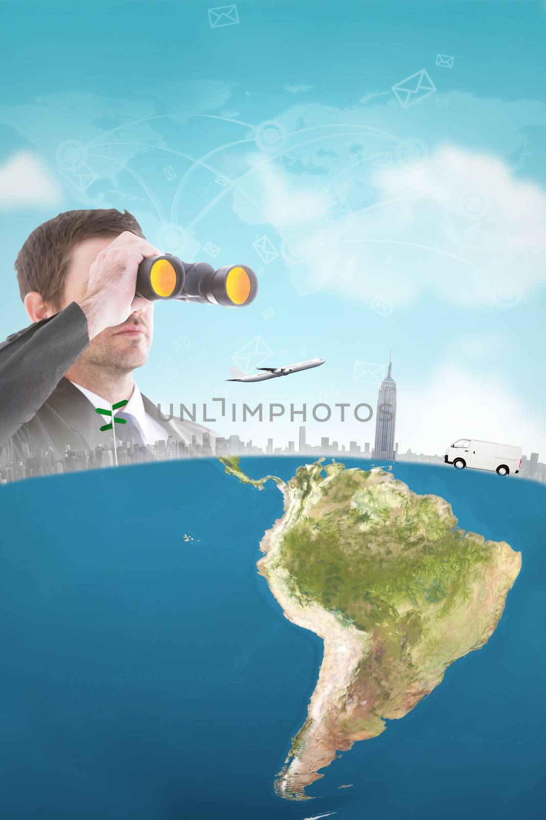 Composite image of young businessman looking through binoculars by Wavebreakmedia
