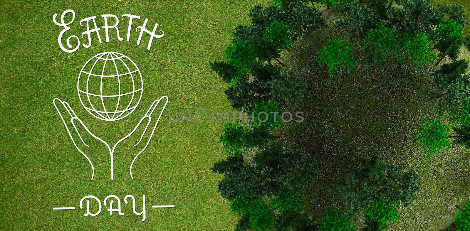 Sphere covered with forest against green background
