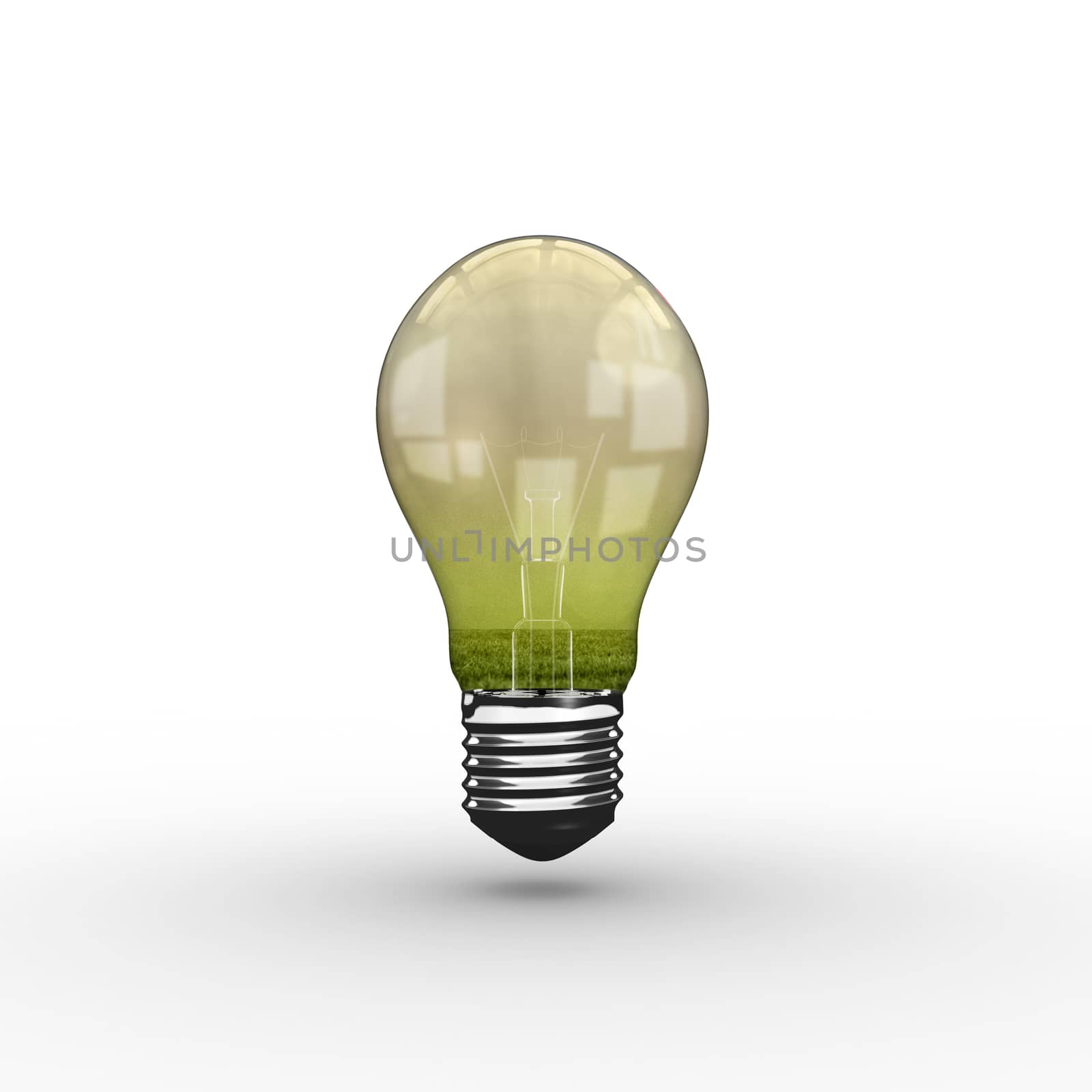 Empty light bulb against green grass